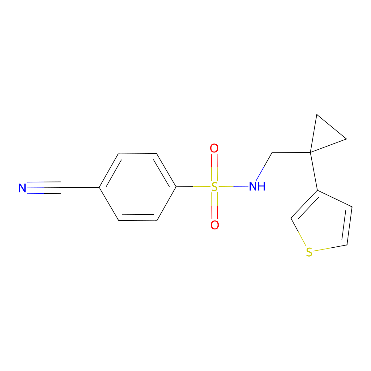 4-cyano-N-{[1-(thiophen-3-yl)cyclopropyl]methyl}benzene-1-sulfonamide molecular structure, CAS 2415565-93-2