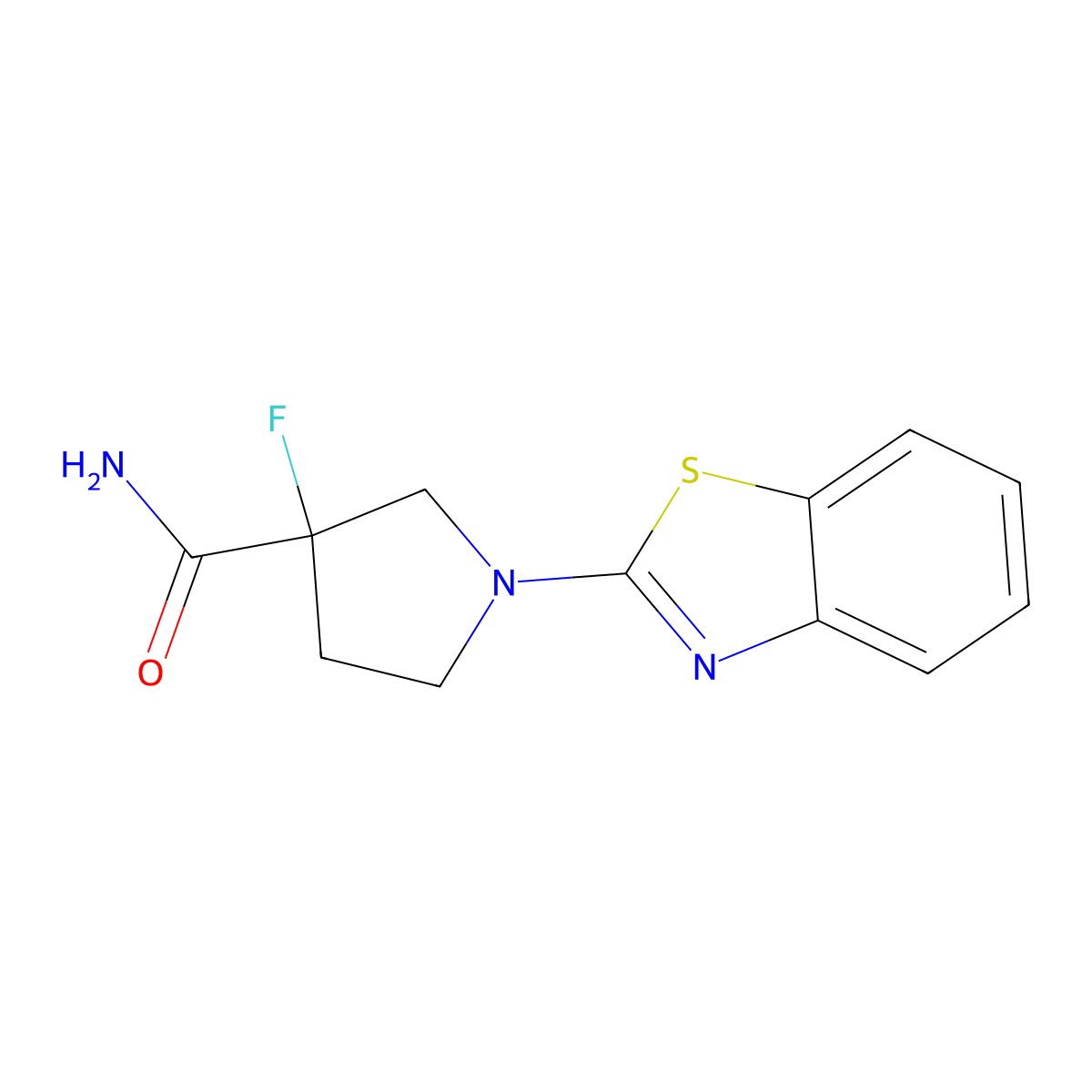 1-(1,3-Benzothiazol-2-yl)-3-fluoropyrrolidine-3-carboxamide molecular structure, CAS 2415565-94-3