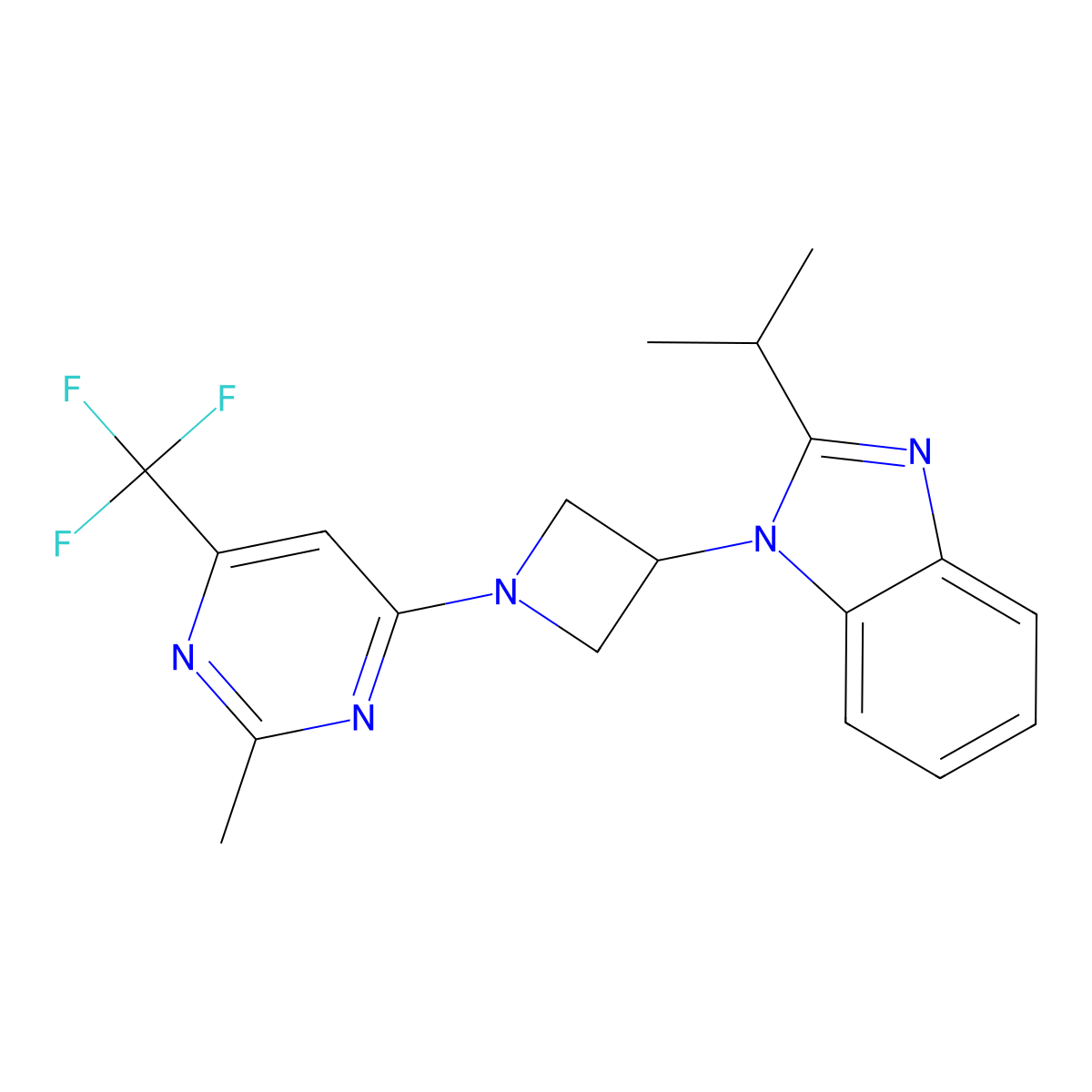 1-{1-[2-methyl-6-(trifluoromethyl)pyrimidin-4-yl]azetidin-3-yl}-2-(propan-2-yl)-1H-1,3-benzodiazole molecular structure, CAS 2415565-96-5