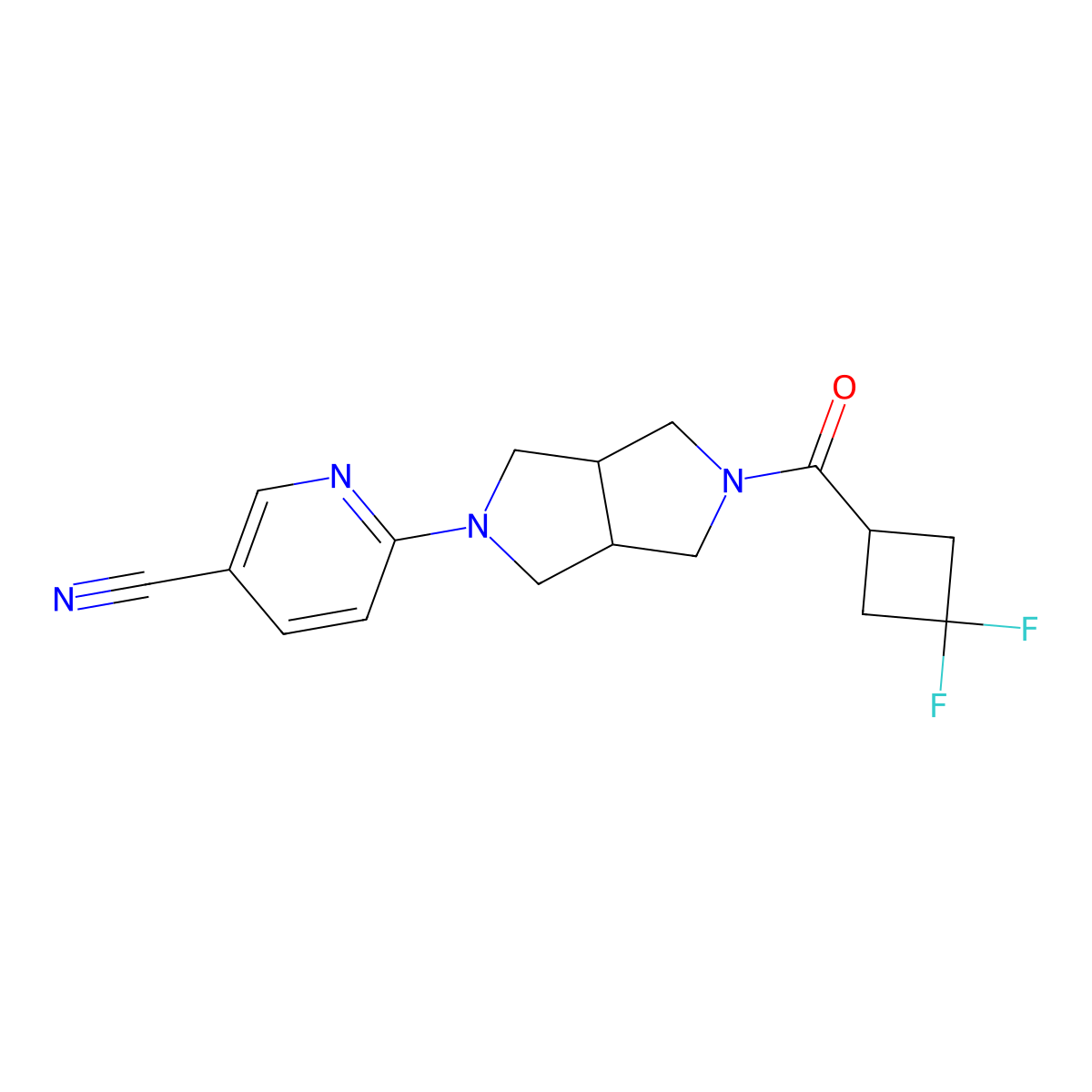 6-[5-(3,3-Difluorocyclobutanecarbonyl)-octahydropyrrolo[3,4-c]pyrrol-2-yl]pyridine-3-carbonitrile molecular structure, CAS 2415565-98-7