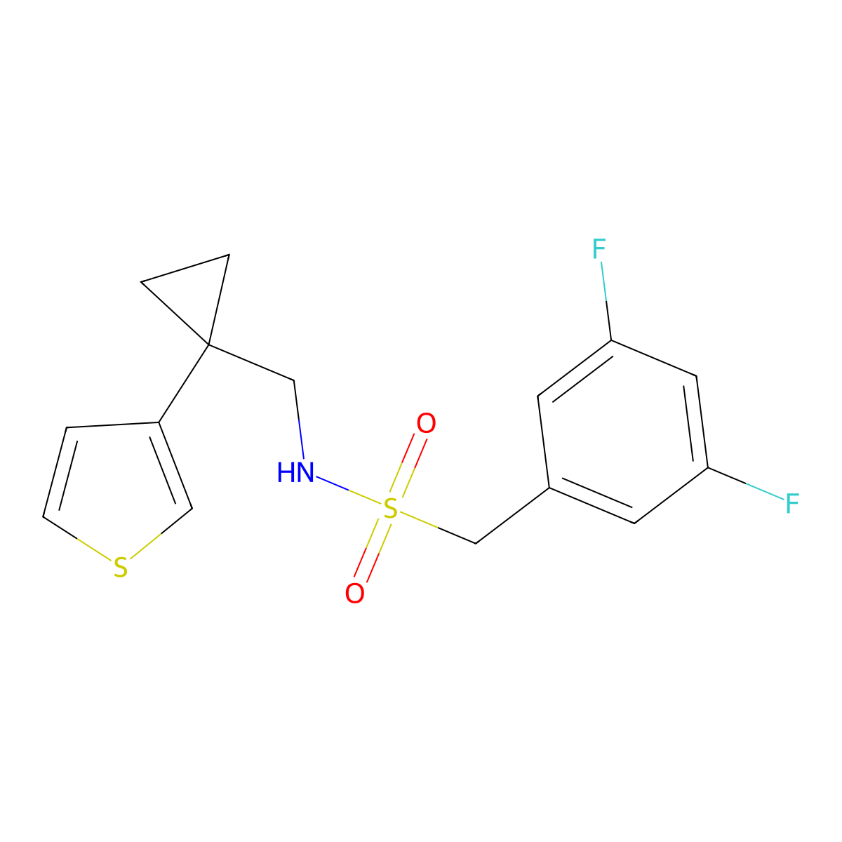 1-(3,5-difluorophenyl)-N-{[1-(thiophen-3-yl)cyclopropyl]methyl}methanesulfonamide molecular structure, CAS 2415565-99-8