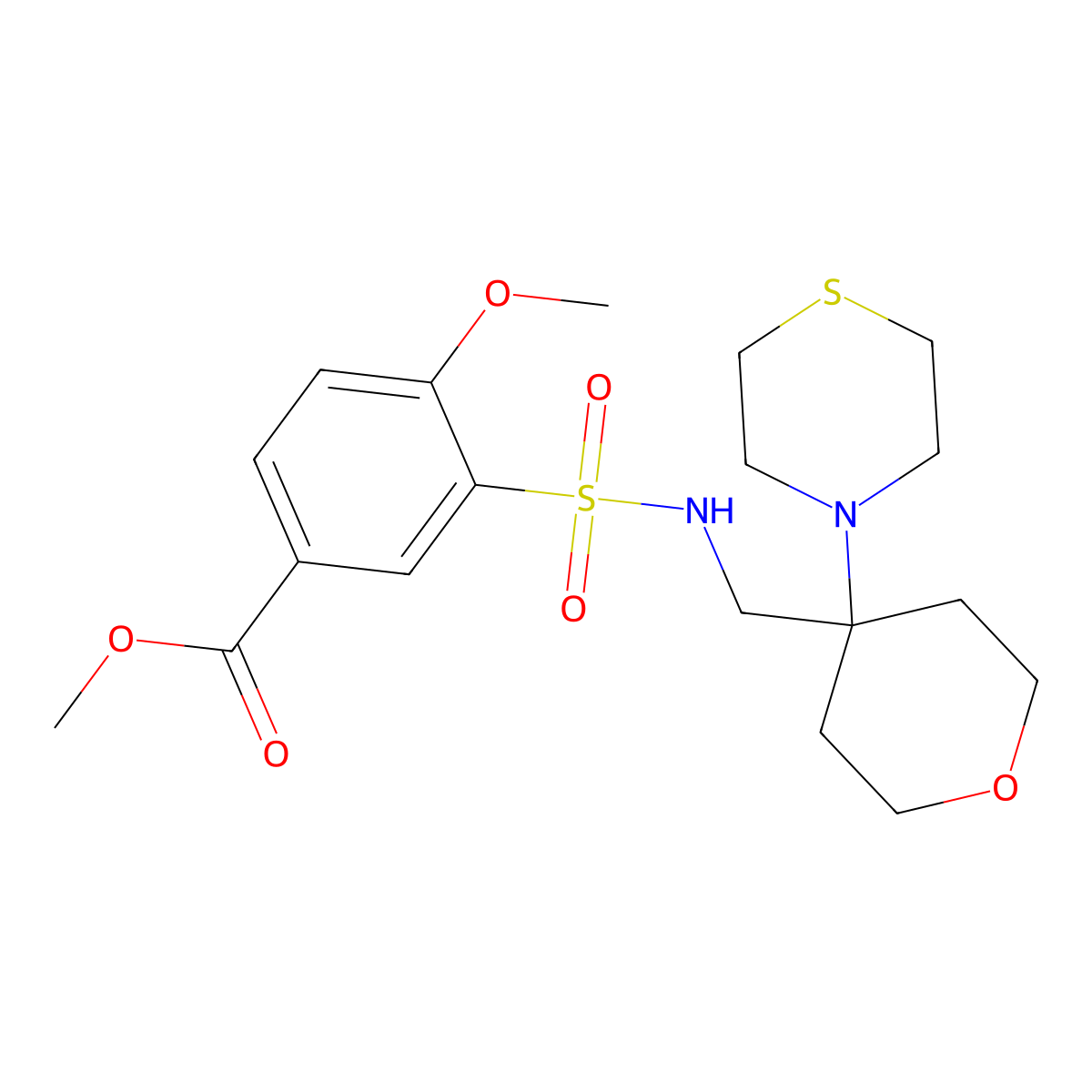 Methyl 4-methoxy-3-({[4-(thiomorpholin-4-yl)oxan-4-yl]methyl}sulfamoyl)benzoate molecular structure, CAS 2415566-04-8