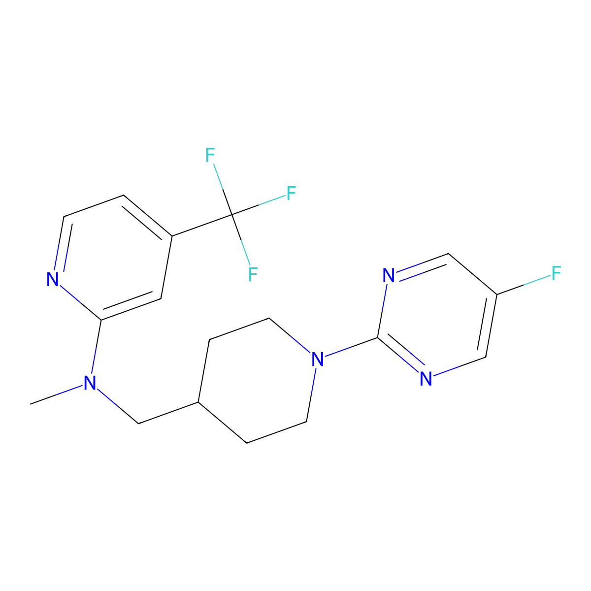 N-{[1-(5-fluoropyrimidin-2-yl)piperidin-4-yl]methyl}-N-methyl-4-(trifluoromethyl)pyridin-2-amine molecular structure, CAS 2415566-05-9