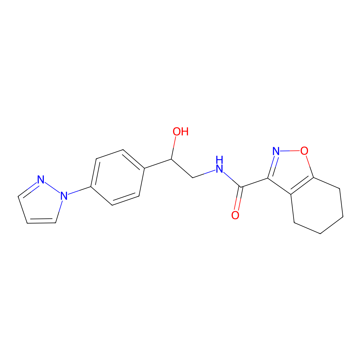 N-{2-hydroxy-2-[4-(1H-pyrazol-1-yl)phenyl]ethyl}-4,5,6,7-tetrahydro-1,2-benzoxazole-3-carboxamide molecular structure, CAS 2415566-07-1