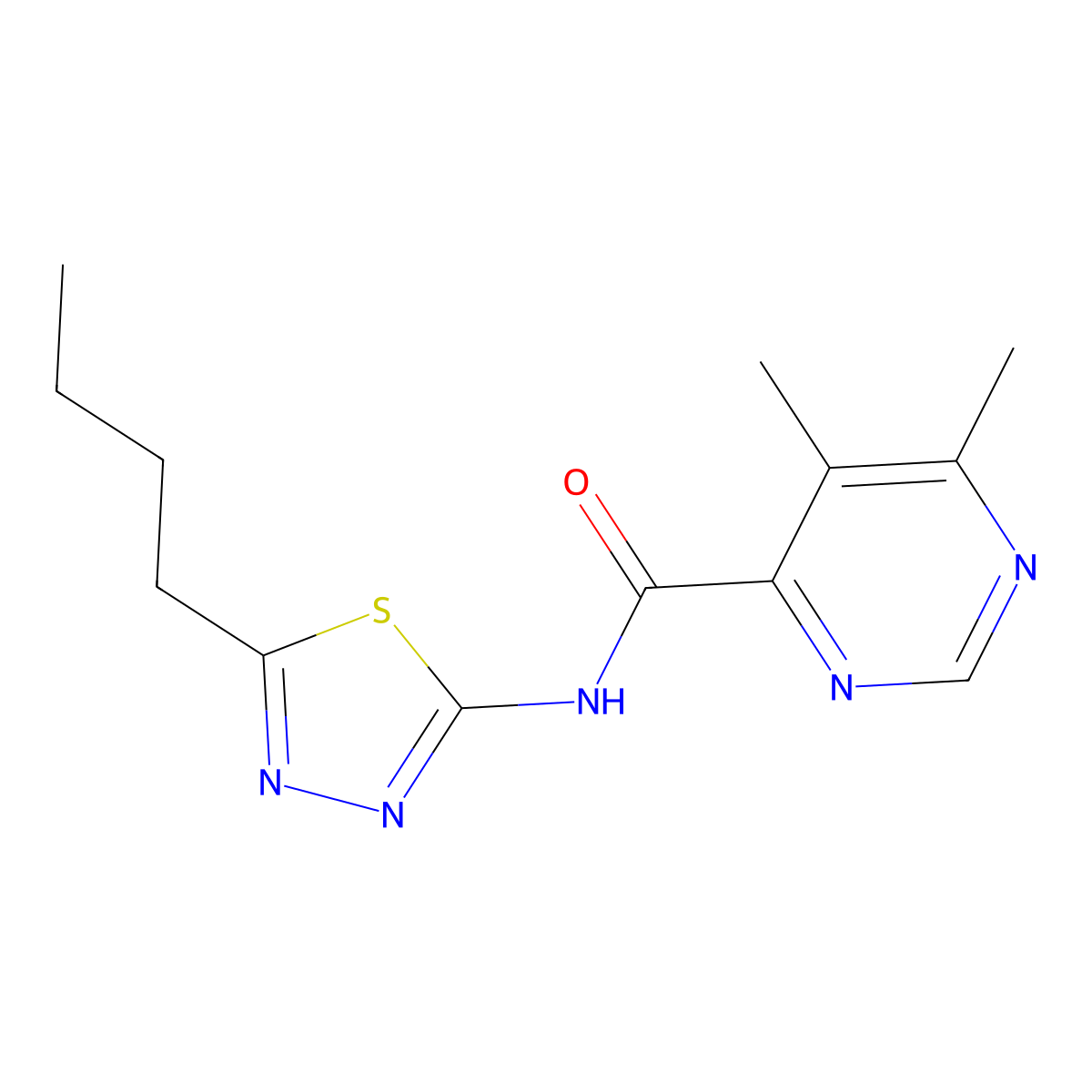 N-(5-Butyl-1,3,4-thiadiazol-2-yl)-5,6-dimethylpyrimidine-4-carboxamide molecular structure, CAS 2415566-08-2