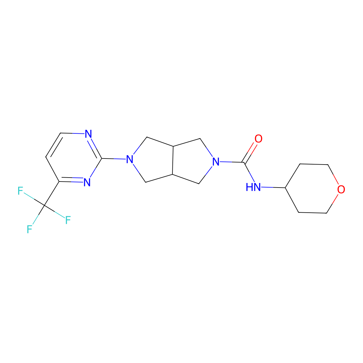 N-(oxan-4-yl)-5-[4-(trifluoromethyl)pyrimidin-2-yl]-octahydropyrrolo[3,4-c]pyrrole-2-carboxamide molecular structure, CAS 2415566-09-3