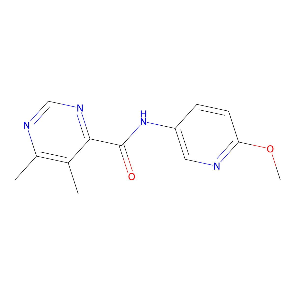 N-(6-Methoxypyridin-3-yl)-5,6-dimethylpyrimidine-4-carboxamide molecular structure, CAS 2415566-10-6