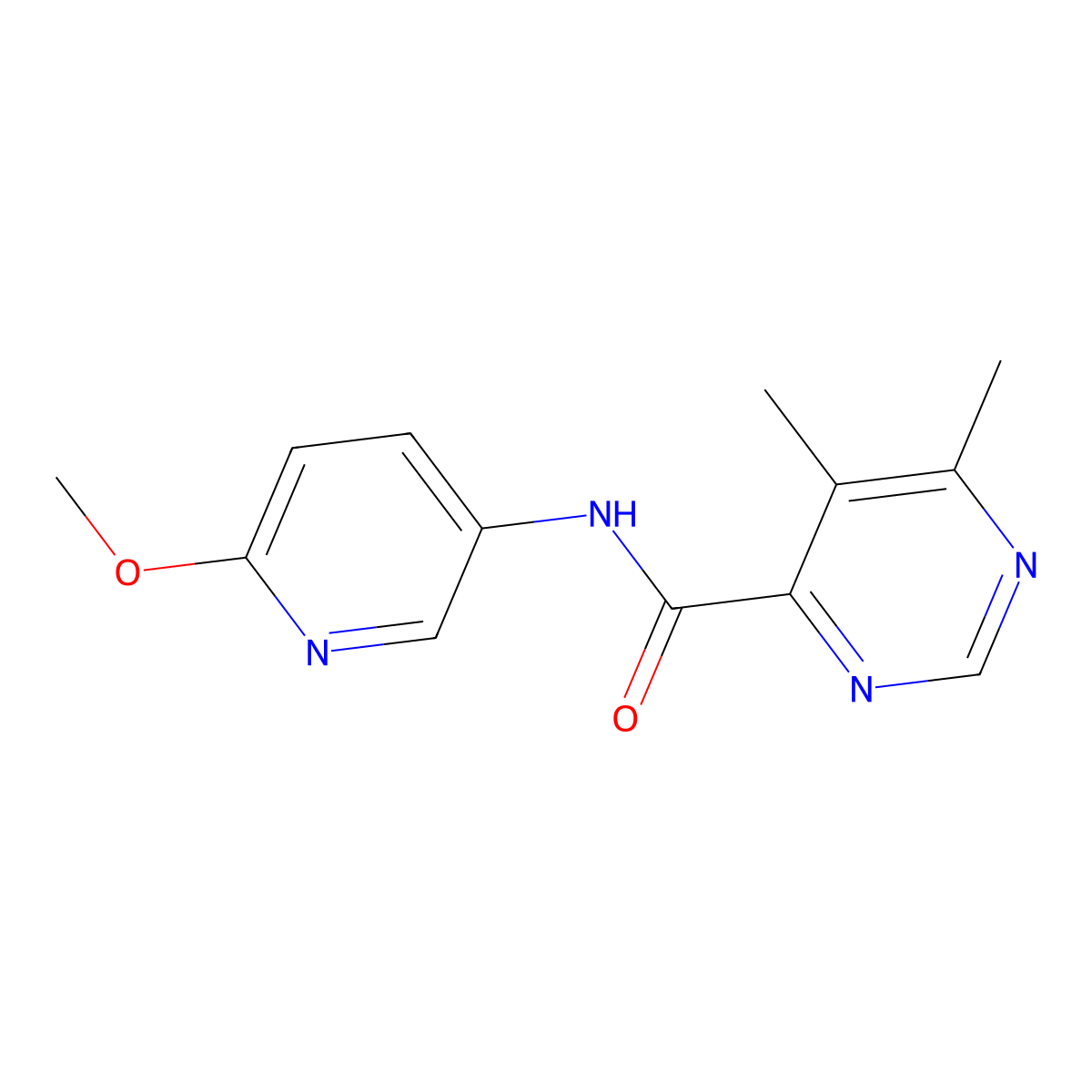 N-(6-Methoxypyridin-3-yl)-5,6-dimethylpyrimidine-4-carboxamide molecular structure, CAS 2415566-10-6