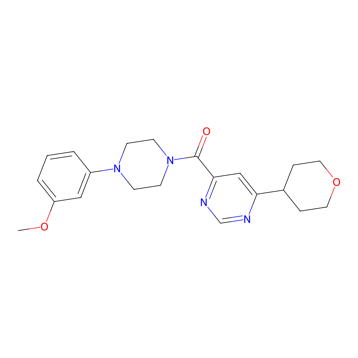 4-[4-(3-Methoxyphenyl)piperazine-1-carbonyl]-6-(oxan-4-yl)pyrimidine molecular structure, CAS 2415566-11-7