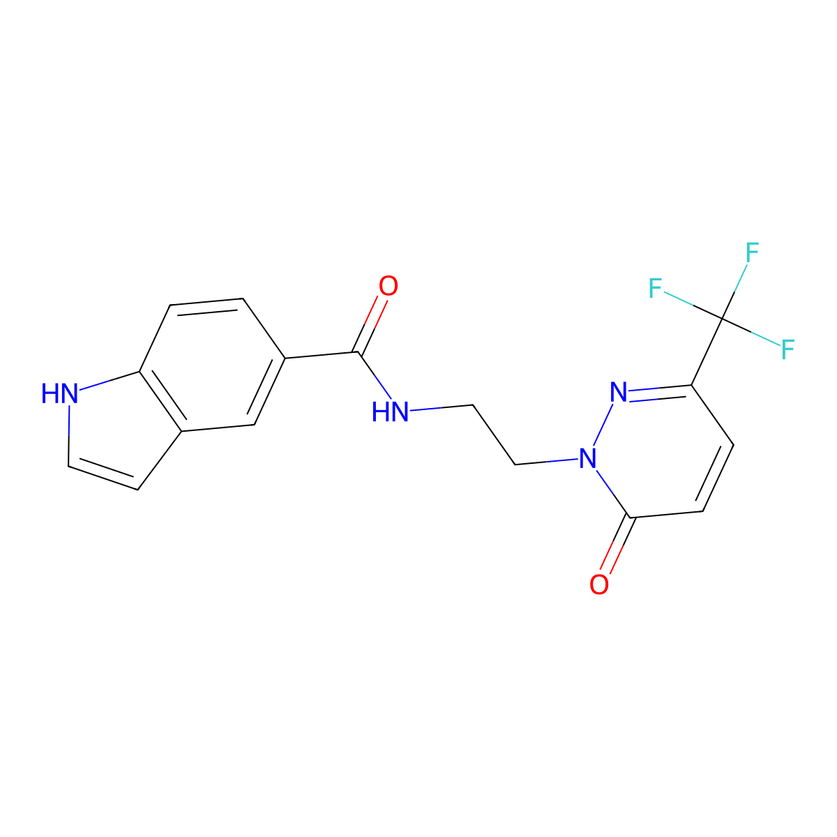 N-{2-[6-oxo-3-(trifluoromethyl)-1,6-dihydropyridazin-1-yl]ethyl}-1H-indole-5-carboxamide molecular structure, CAS 2415566-15-1