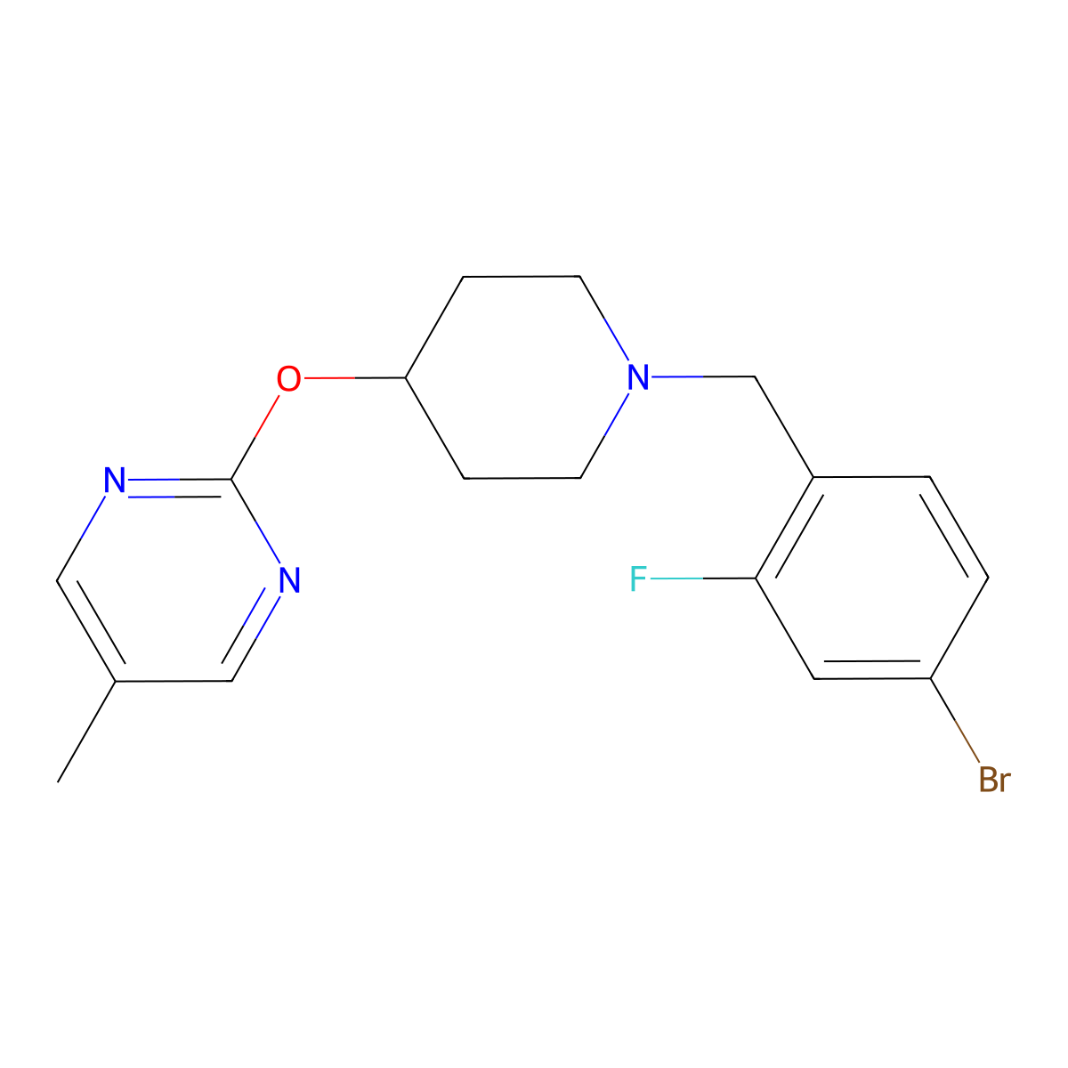 2-({1-[(4-Bromo-2-fluorophenyl)methyl]piperidin-4-yl}oxy)-5-methylpyrimidine molecular structure, CAS 2415566-17-3