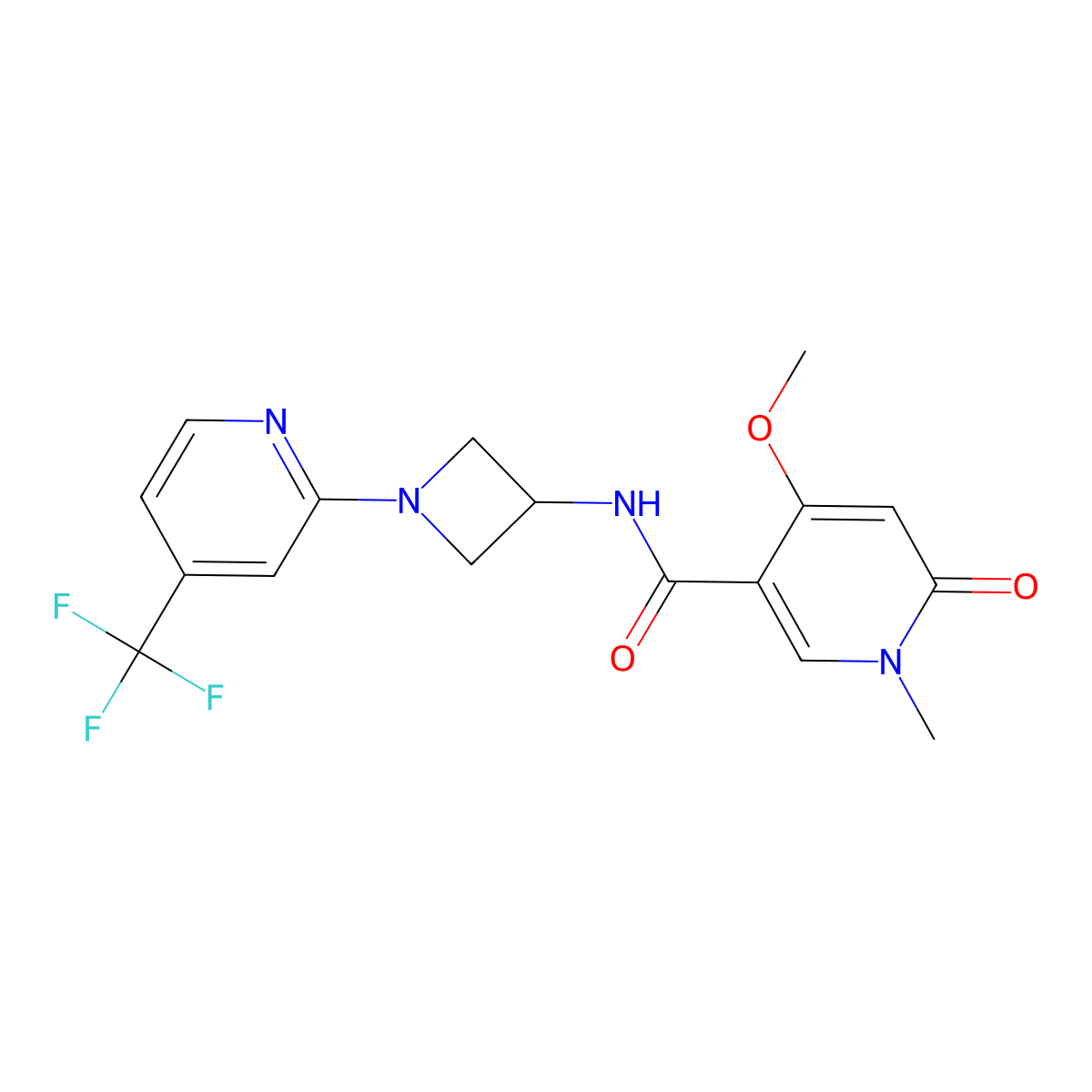 4-methoxy-1-methyl-6-oxo-N-{1-[4-(trifluoromethyl)pyridin-2-yl]azetidin-3-yl}-1,6-dihydropyridine-3-carboxamide molecular structure, CAS 2415566-22-0
