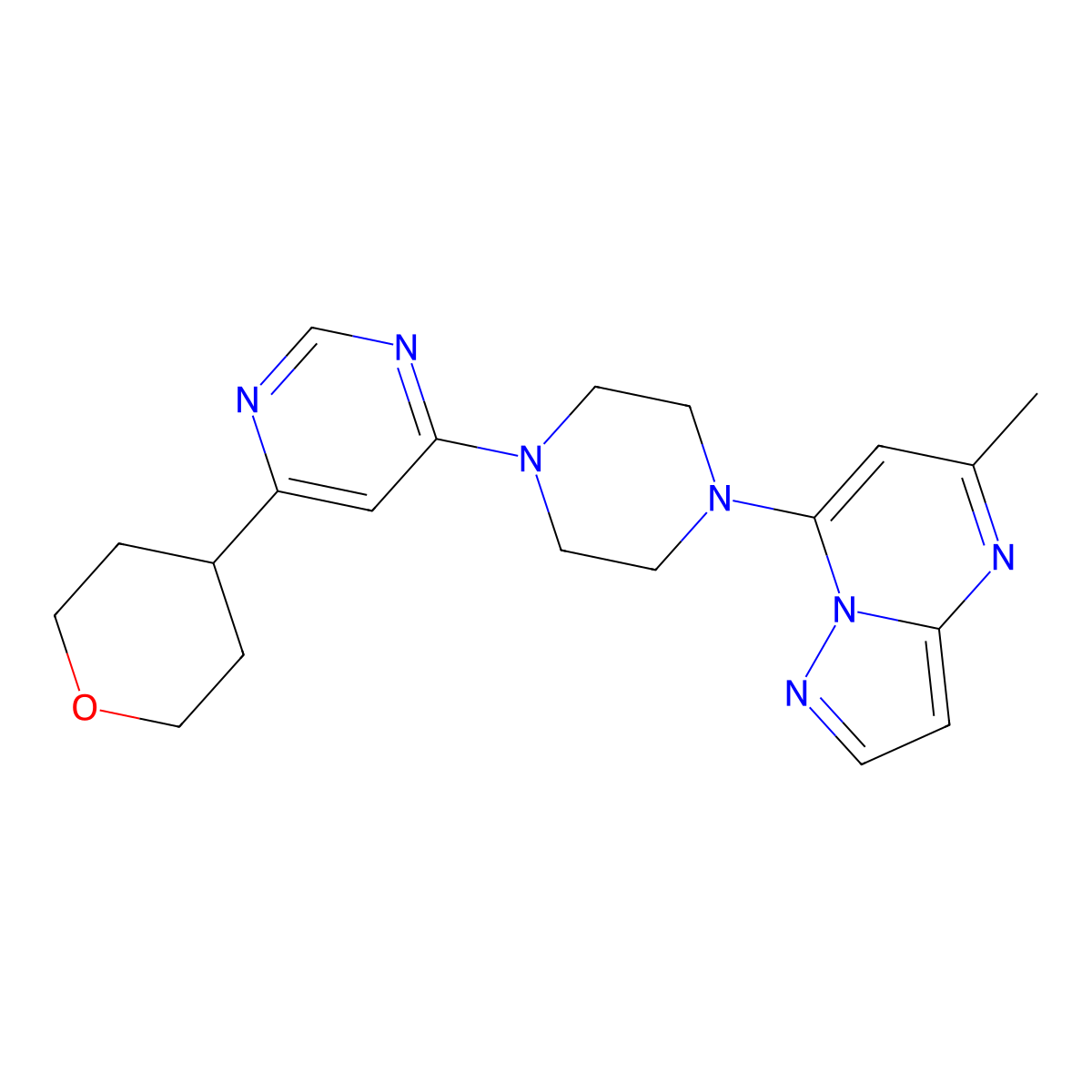 4-(4-{5-Methylpyrazolo[1,5-a]pyrimidin-7-yl}piperazin-1-yl)-6-(oxan-4-yl)pyrimidine molecular structure, CAS 2415566-27-5