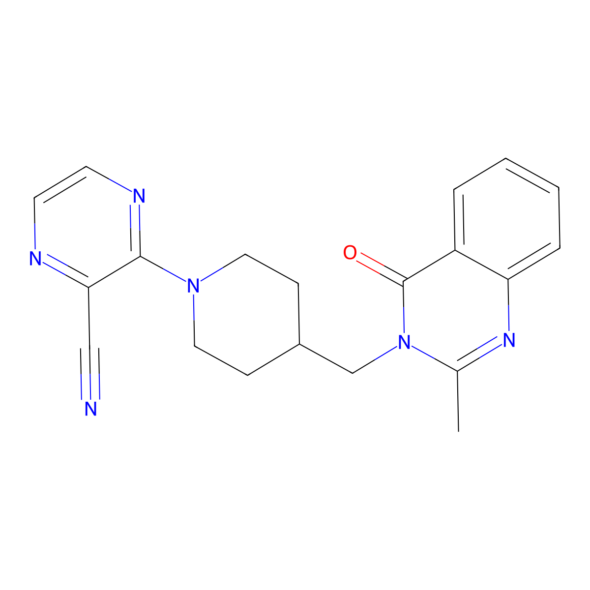 3-{4-[(2-Methyl-4-oxo-3,4-dihydroquinazolin-3-yl)methyl]piperidin-1-yl}pyrazine-2-carbonitrile molecular structure, CAS 2415566-30-0
