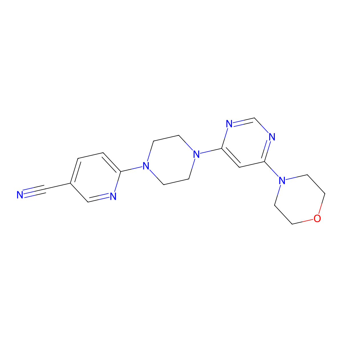 6-{4-[6-(Morpholin-4-yl)pyrimidin-4-yl]piperazin-1-yl}pyridine-3-carbonitrile molecular structure, CAS 2415566-31-1