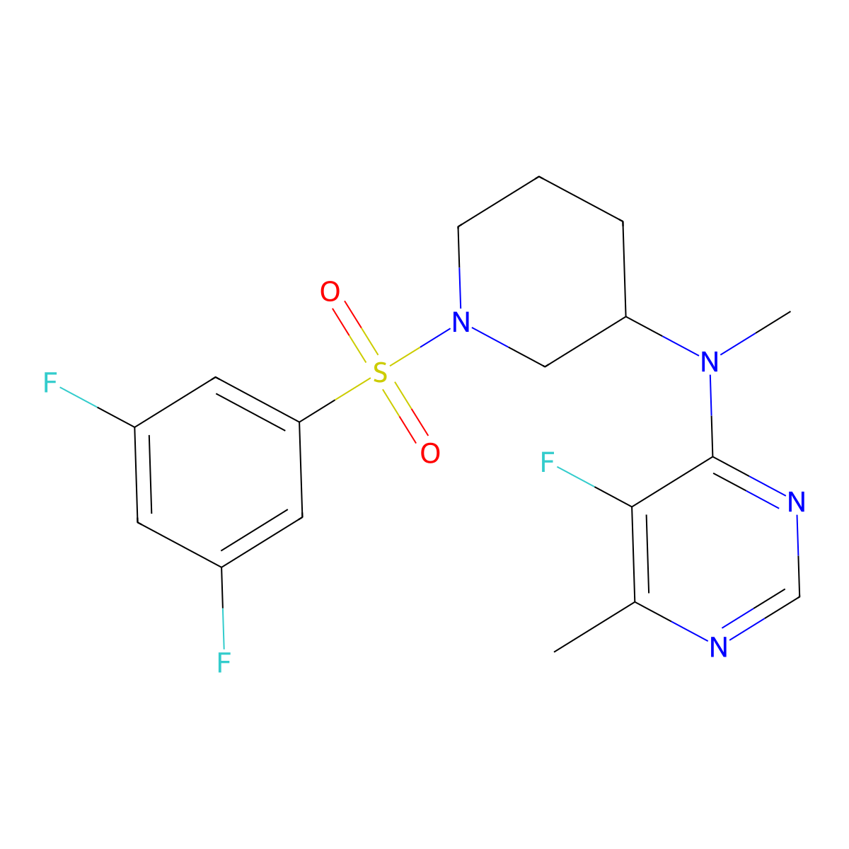 N-[1-(3,5-difluorobenzenesulfonyl)piperidin-3-yl]-5-fluoro-N,6-dimethylpyrimidin-4-amine molecular structure, CAS 2415566-38-8