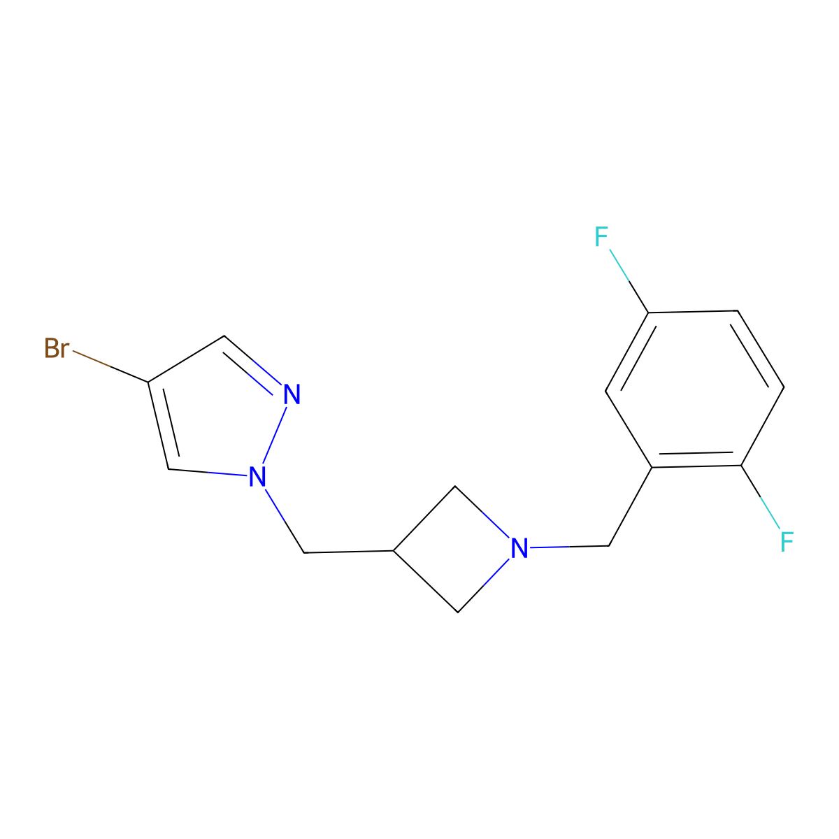 4-bromo-1-({1-[(2,5-difluorophenyl)methyl]azetidin-3-yl}methyl)-1H-pyrazole molecular structure, CAS 2415566-43-5