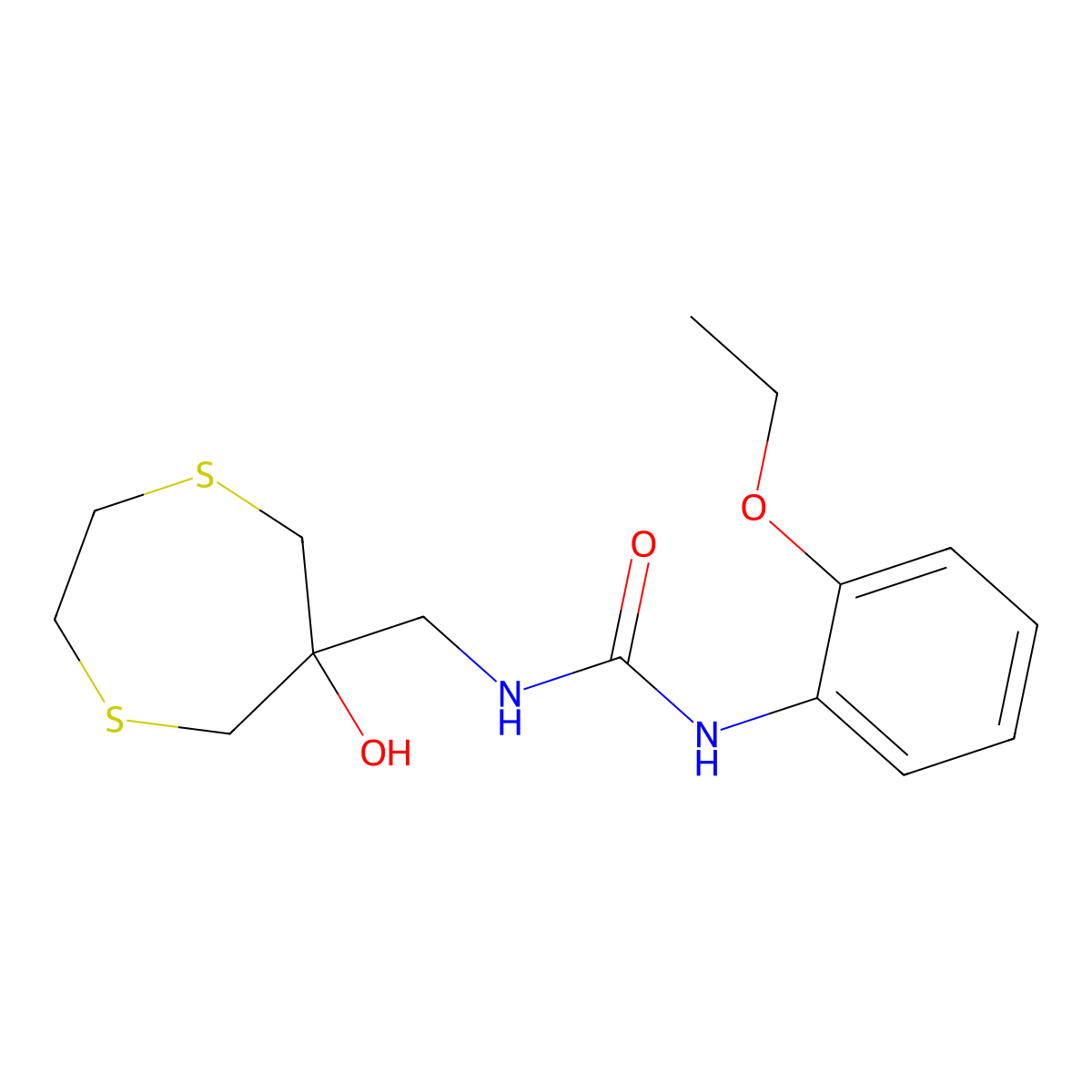3-(2-Ethoxyphenyl)-1-[(6-hydroxy-1,4-dithiepan-6-yl)methyl]urea molecular structure, CAS 2415566-47-9