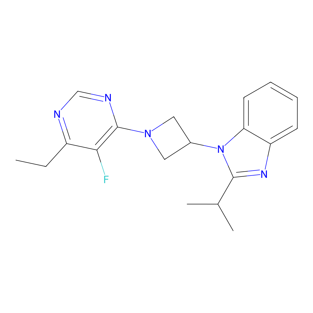 1-[1-(6-ethyl-5-fluoropyrimidin-4-yl)azetidin-3-yl]-2-(propan-2-yl)-1H-1,3-benzodiazole molecular structure, CAS 2415566-48-0