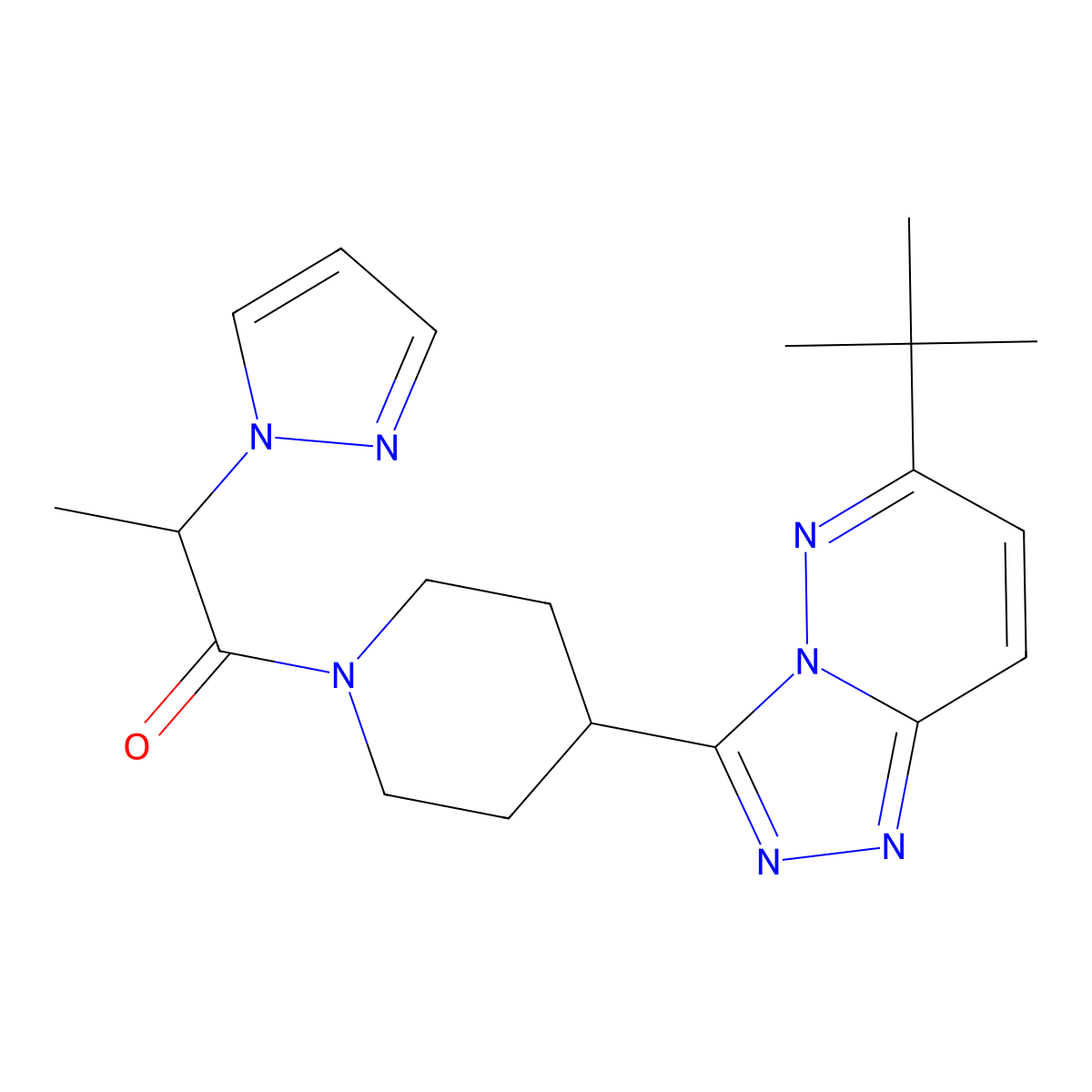 1-(4-{6-tert-butyl-[1,2,4]triazolo[4,3-b]pyridazin-3-yl}piperidin-1-yl)-2-(1H-pyrazol-1-yl)propan-1-one molecular structure, CAS 2415566-52-6