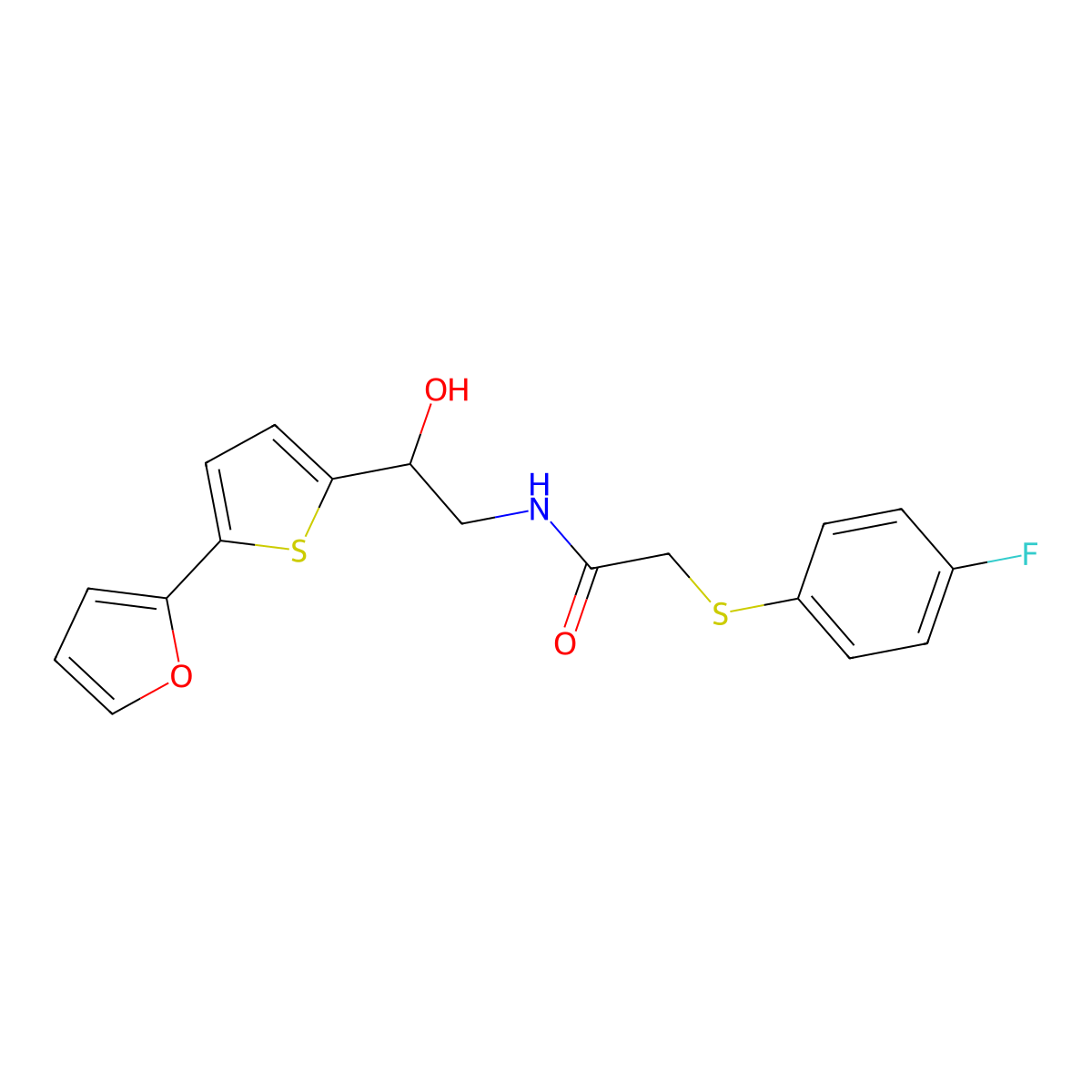 2-[(4-fluorophenyl)sulfanyl]-N-{2-[5-(furan-2-yl)thiophen-2-yl]-2-hydroxyethyl}acetamide molecular structure, CAS 2415566-56-0