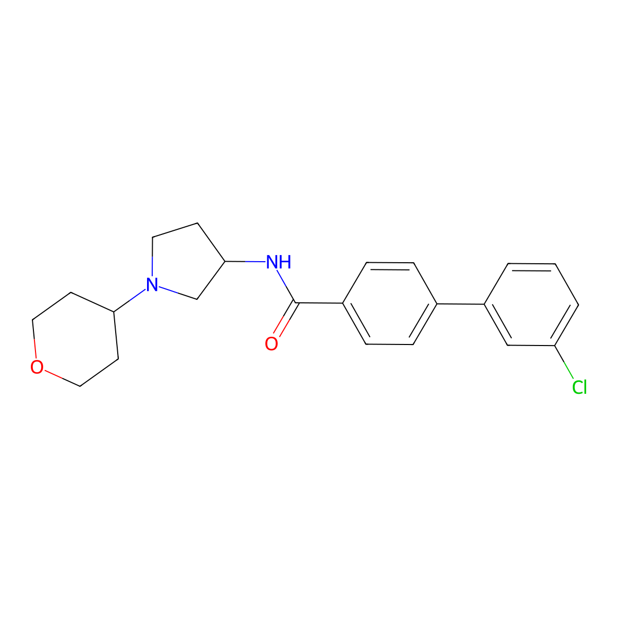 3'-chloro-N-[1-(oxan-4-yl)pyrrolidin-3-yl]-[1,1'-biphenyl]-4-carboxamide molecular structure, CAS 2415566-61-7