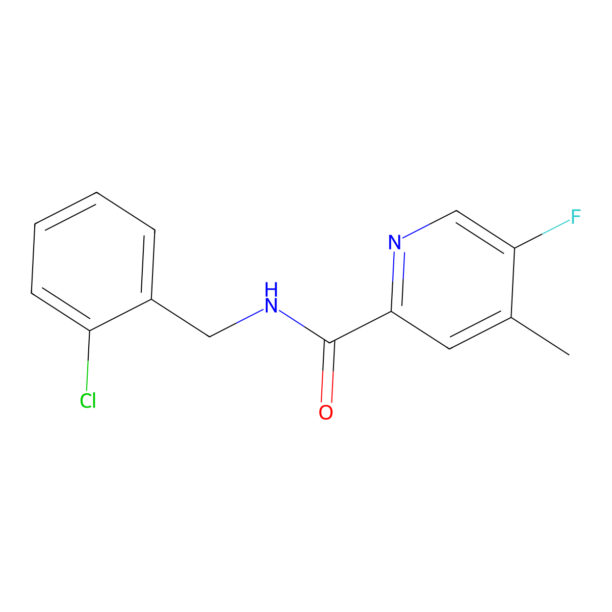 N-[(2-Chlorophenyl)methyl]-5-fluoro-4-methylpyridine-2-carboxamide molecular structure, CAS 2415566-62-8