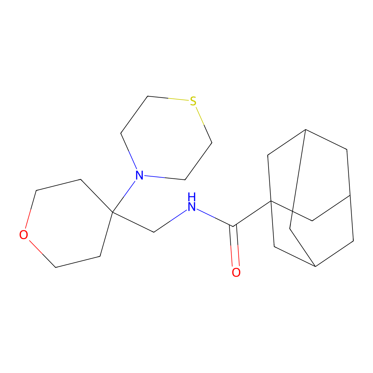 N-{[4-(thiomorpholin-4-yl)oxan-4-yl]methyl}adamantane-1-carboxamide molecular structure, CAS 2415566-65-1