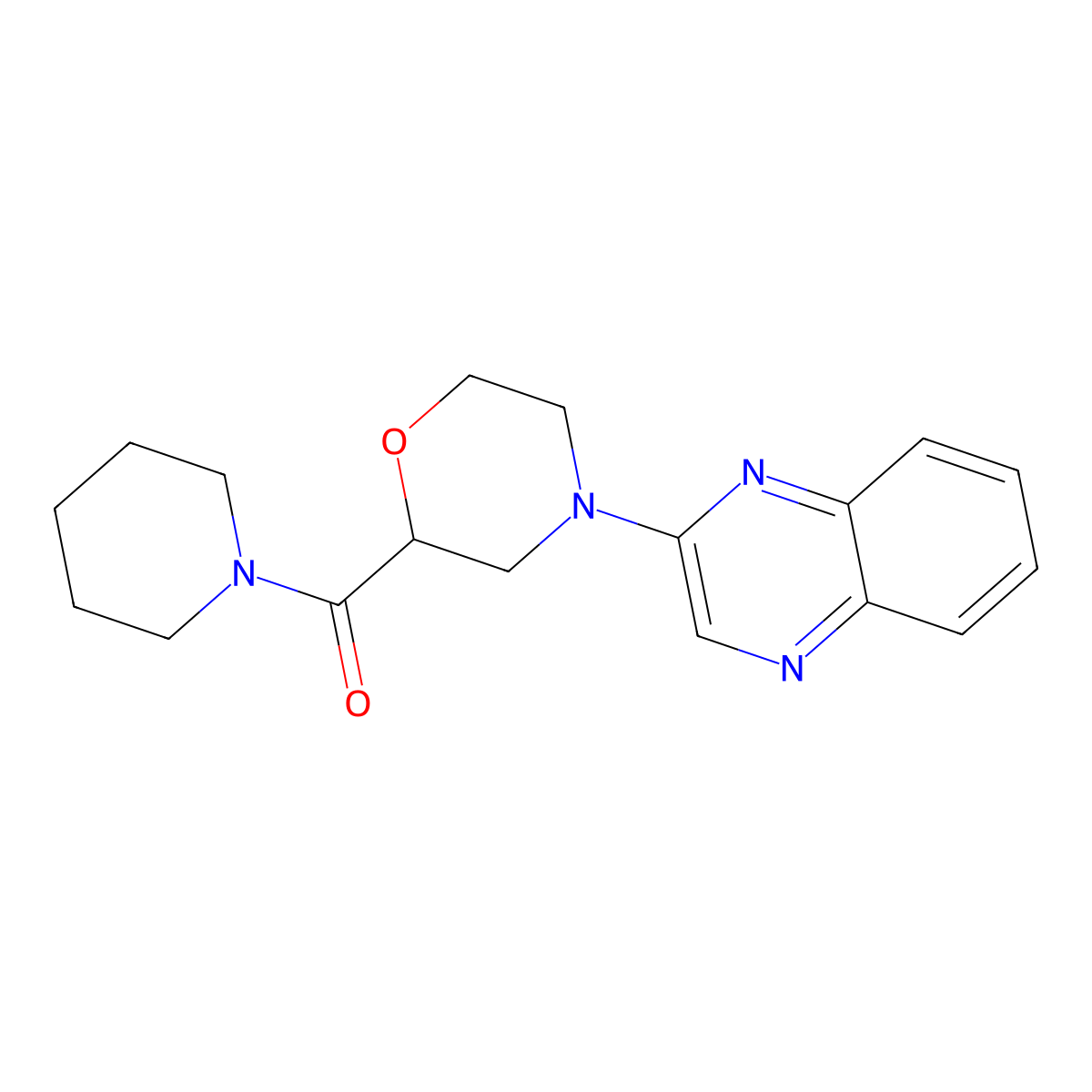 2-[2-(Piperidine-1-carbonyl)morpholin-4-yl]quinoxaline molecular structure, CAS 2415566-67-3
