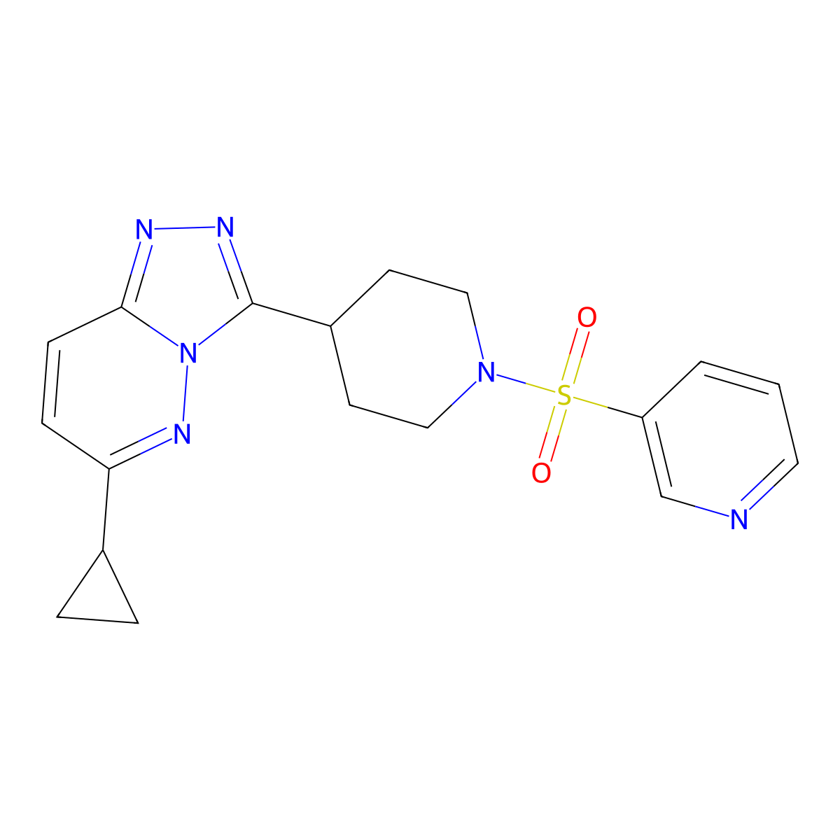 3-[(4-{6-Cyclopropyl-[1,2,4]triazolo[4,3-b]pyridazin-3-yl}piperidin-1-yl)sulfonyl]pyridine molecular structure, CAS 2415566-69-5