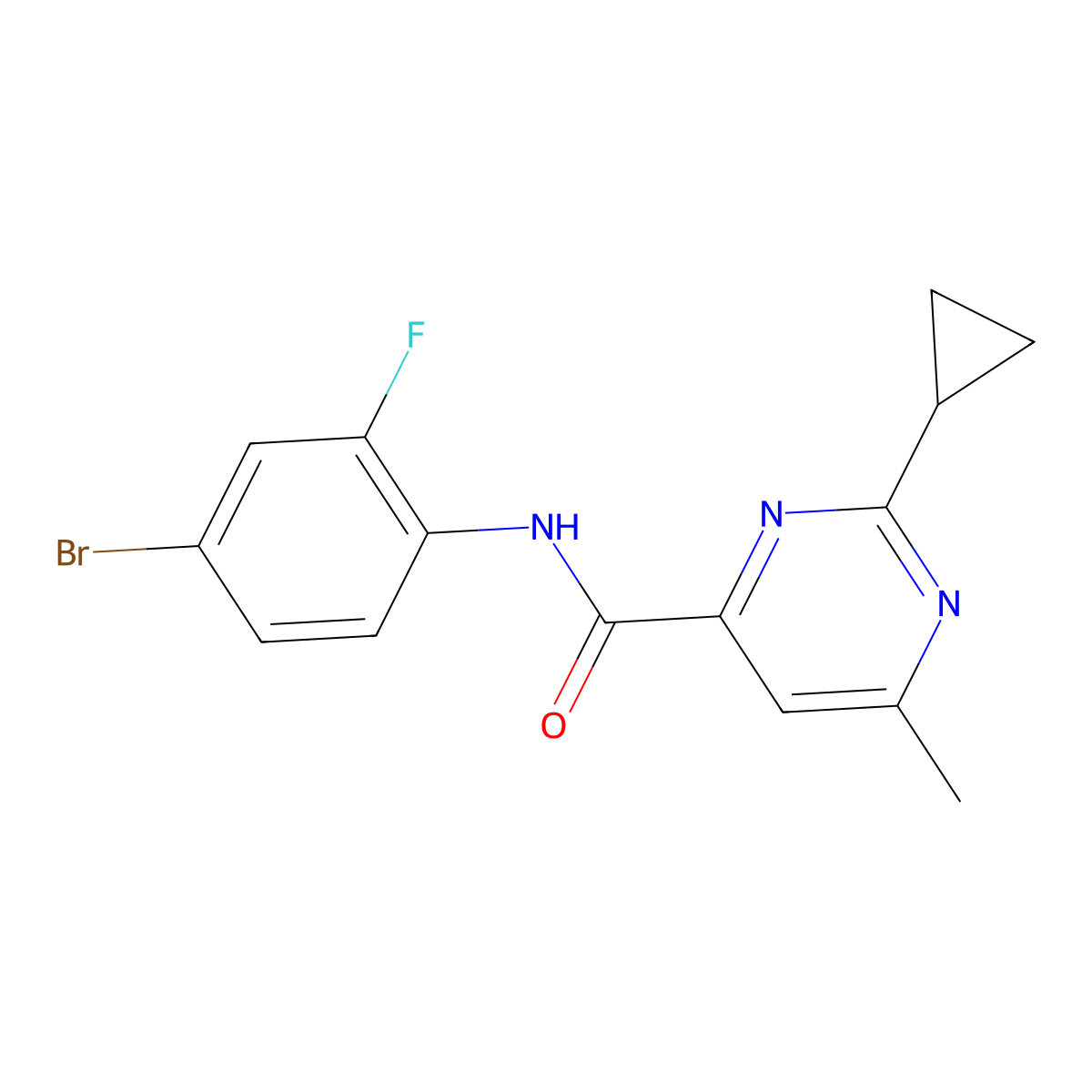 N-(4-Bromo-2-fluorophenyl)-2-cyclopropyl-6-methylpyrimidine-4-carboxamide molecular structure, CAS 2415566-71-9