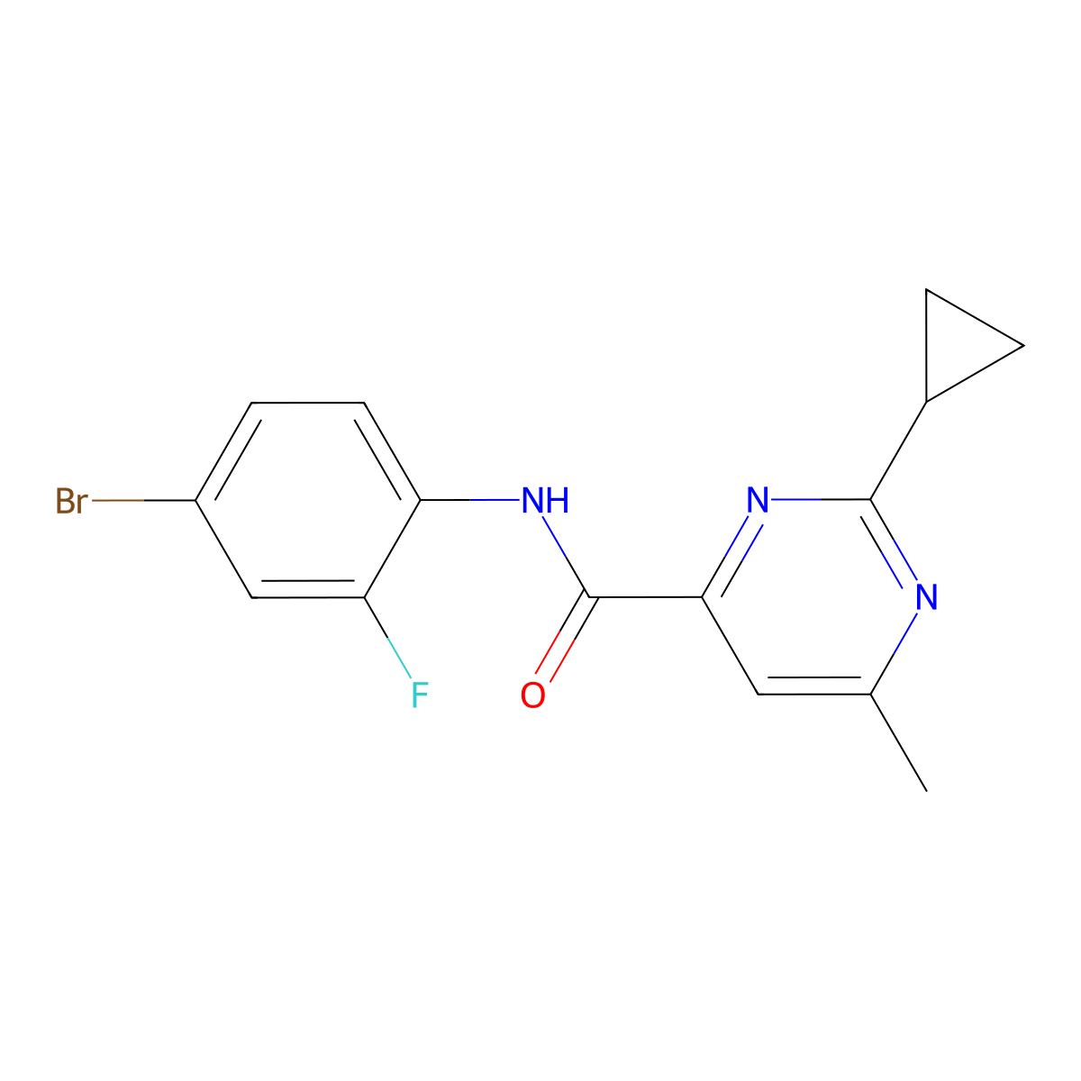 N-(4-Bromo-2-fluorophenyl)-2-cyclopropyl-6-methylpyrimidine-4-carboxamide molecular structure, CAS 2415566-71-9