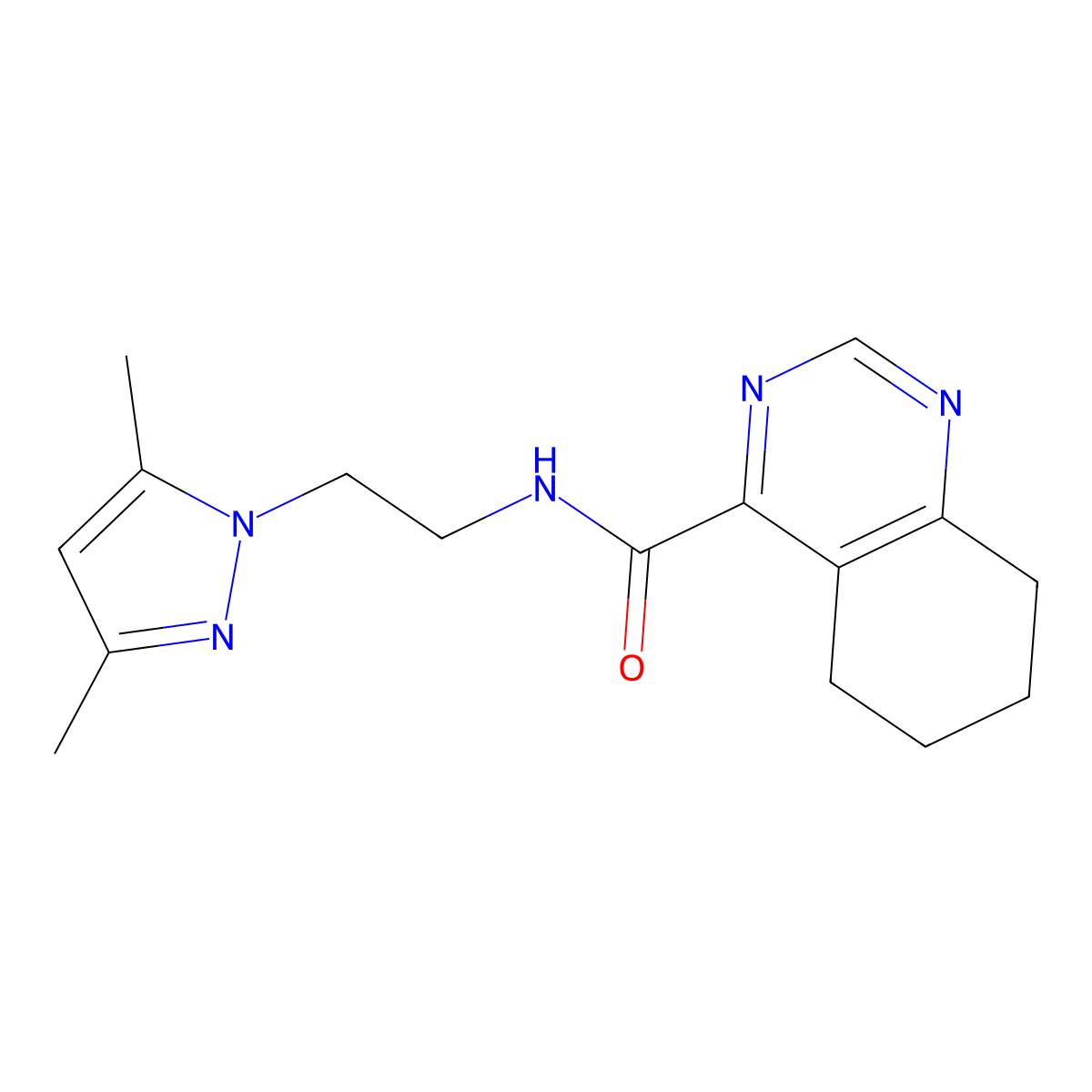 N-[2-(3,5-dimethyl-1H-pyrazol-1-yl)ethyl]-5,6,7,8-tetrahydroquinazoline-4-carboxamide molecular structure, CAS 2415568-44-2