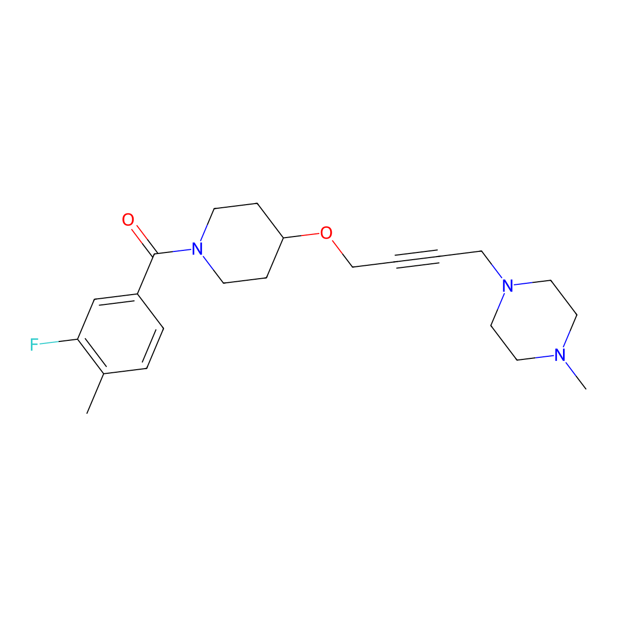 1-(4-{[1-(3-Fluoro-4-methylbenzoyl)piperidin-4-yl]oxy}but-2-yn-1-yl)-4-methylpiperazine molecular structure, CAS 2415568-47-5