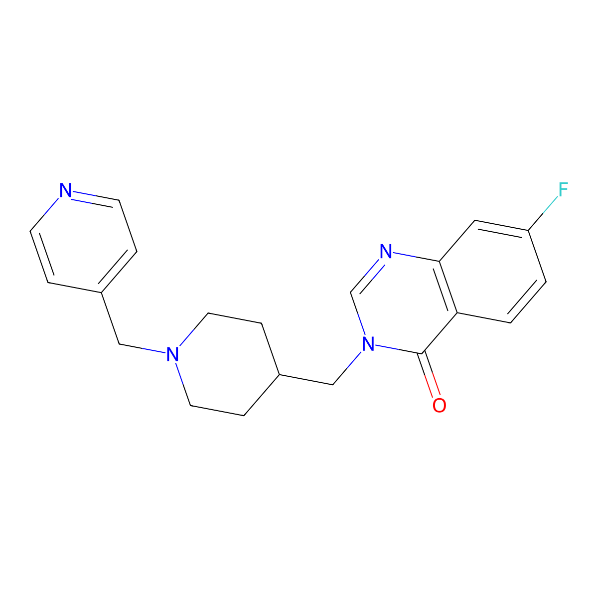 7-Fluoro-3-({1-[(pyridin-4-yl)methyl]piperidin-4-yl}methyl)-3,4-dihydroquinazolin-4-one molecular structure, CAS 2415568-50-0