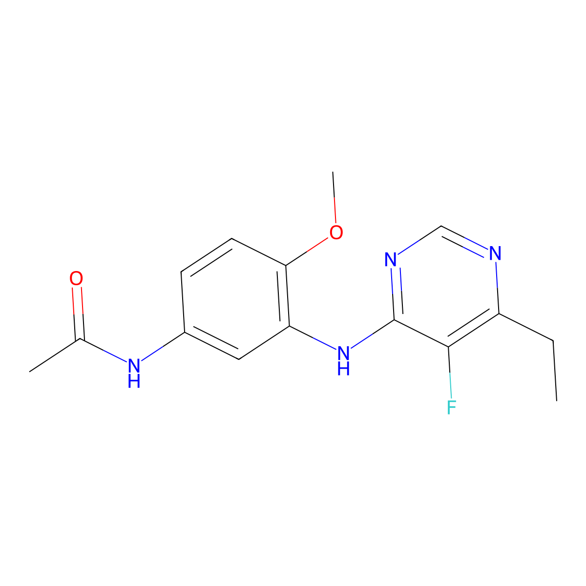 N-{3-[(6-ethyl-5-fluoropyrimidin-4-yl)amino]-4-methoxyphenyl}acetamide molecular structure, CAS 2415568-53-3