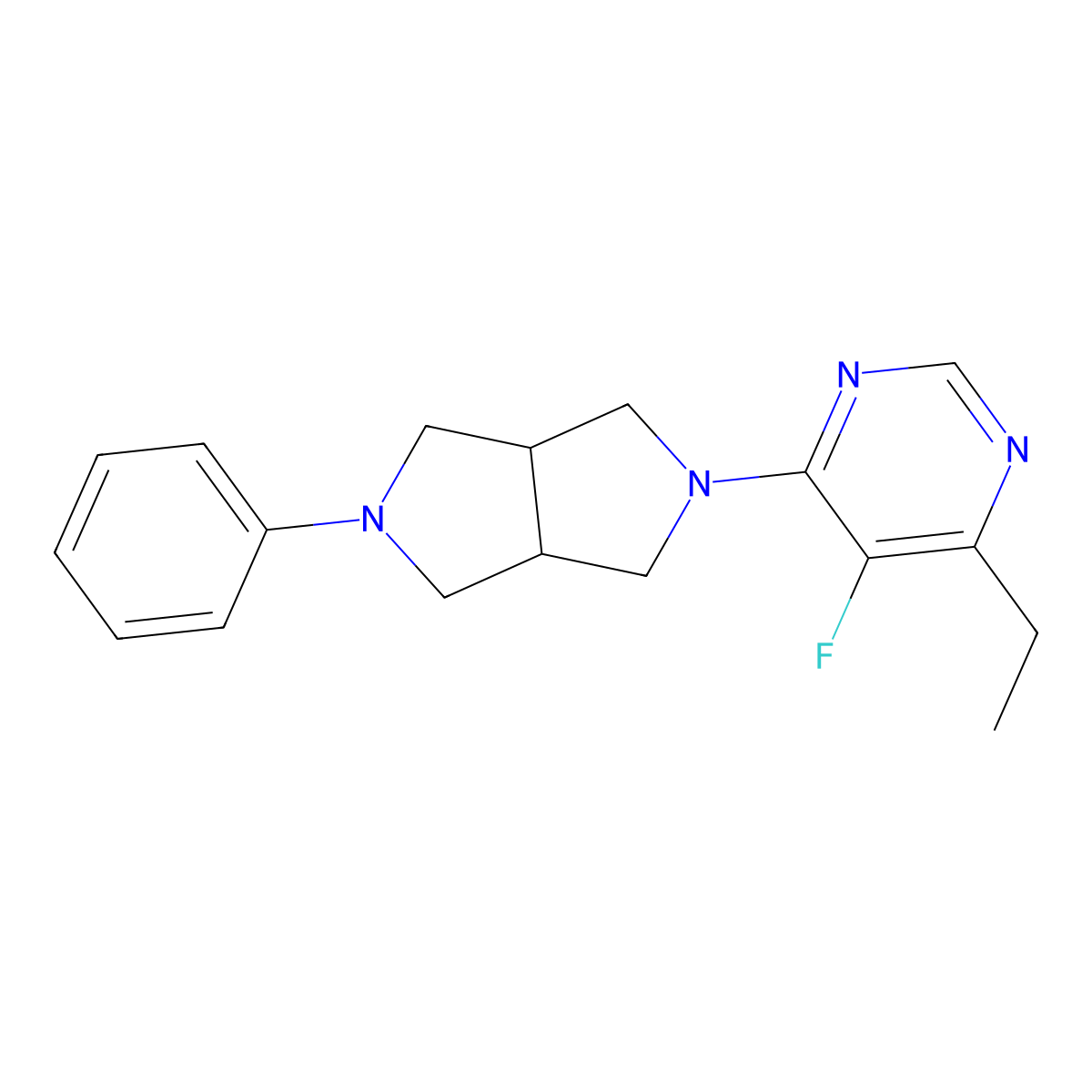 4-Ethyl-5-fluoro-6-{5-phenyl-octahydropyrrolo[3,4-c]pyrrol-2-yl}pyrimidine molecular structure, CAS 2415568-54-4