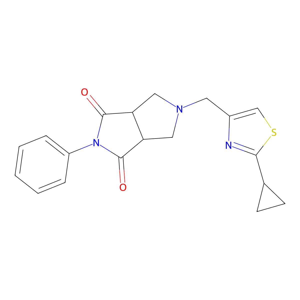5-[(2-Cyclopropyl-1,3-thiazol-4-yl)methyl]-2-phenyl-octahydropyrrolo[3,4-c]pyrrole-1,3-dione molecular structure, CAS 2415568-63-5