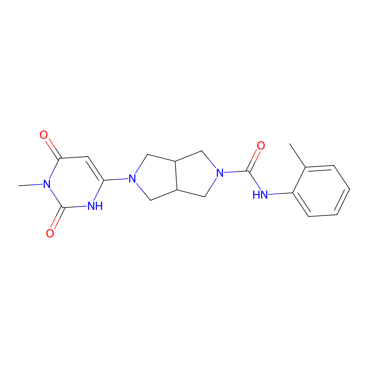 5-(1-methyl-2,6-dioxo-1,2,3,6-tetrahydropyrimidin-4-yl)-N-(2-methylphenyl)-octahydropyrrolo[3,4-c]pyrrole-2-carboxamide molecular structure, CAS 2415568-66-8