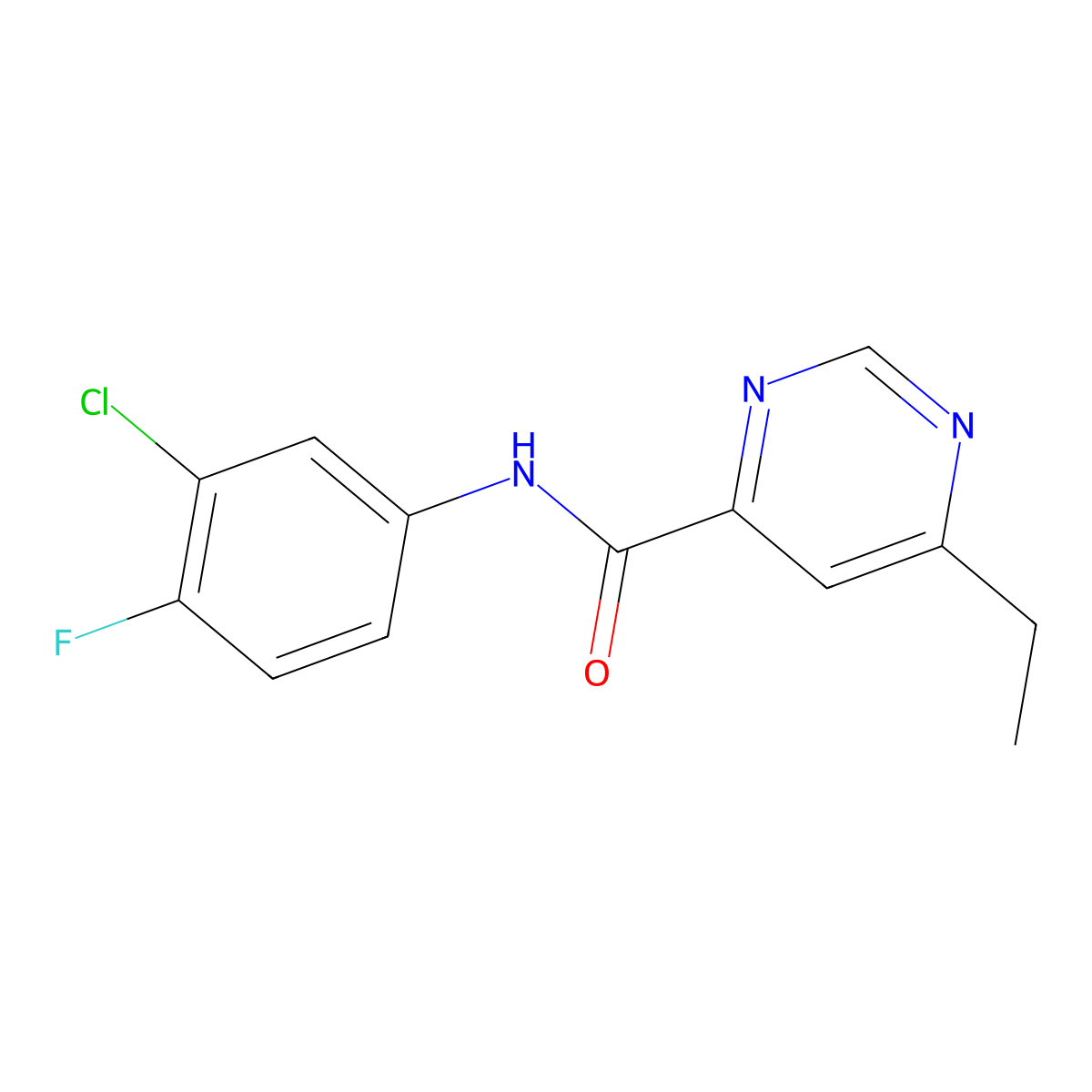 N-(3-Chloro-4-fluorophenyl)-6-ethylpyrimidine-4-carboxamide molecular structure, CAS 2415568-68-0