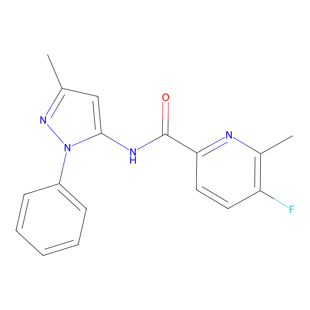 5-fluoro-6-methyl-N-(3-methyl-1-phenyl-1H-pyrazol-5-yl)pyridine-2-carboxamide molecular structure, CAS 2415568-71-5