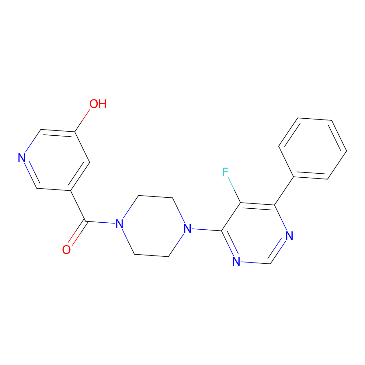 5-[4-(5-Fluoro-6-phenylpyrimidin-4-yl)piperazine-1-carbonyl]pyridin-3-ol molecular structure, CAS 2415568-79-3