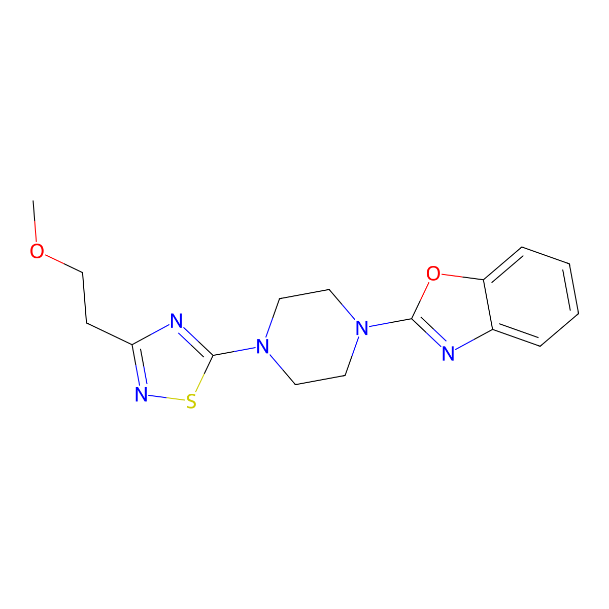 2-{4-[3-(2-Methoxyethyl)-1,2,4-thiadiazol-5-yl]piperazin-1-yl}-1,3-benzoxazole molecular structure, CAS 2415568-80-6