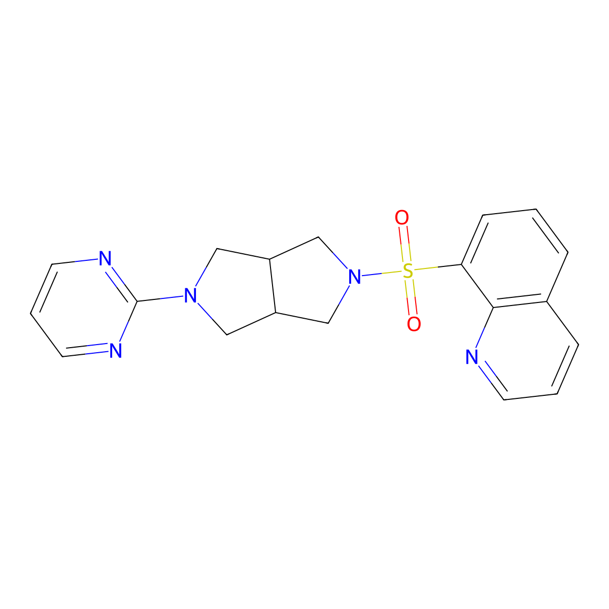 8-{[5-(Pyrimidin-2-yl)-octahydropyrrolo[3,4-c]pyrrol-2-yl]sulfonyl}quinoline molecular structure, CAS 2415568-85-1