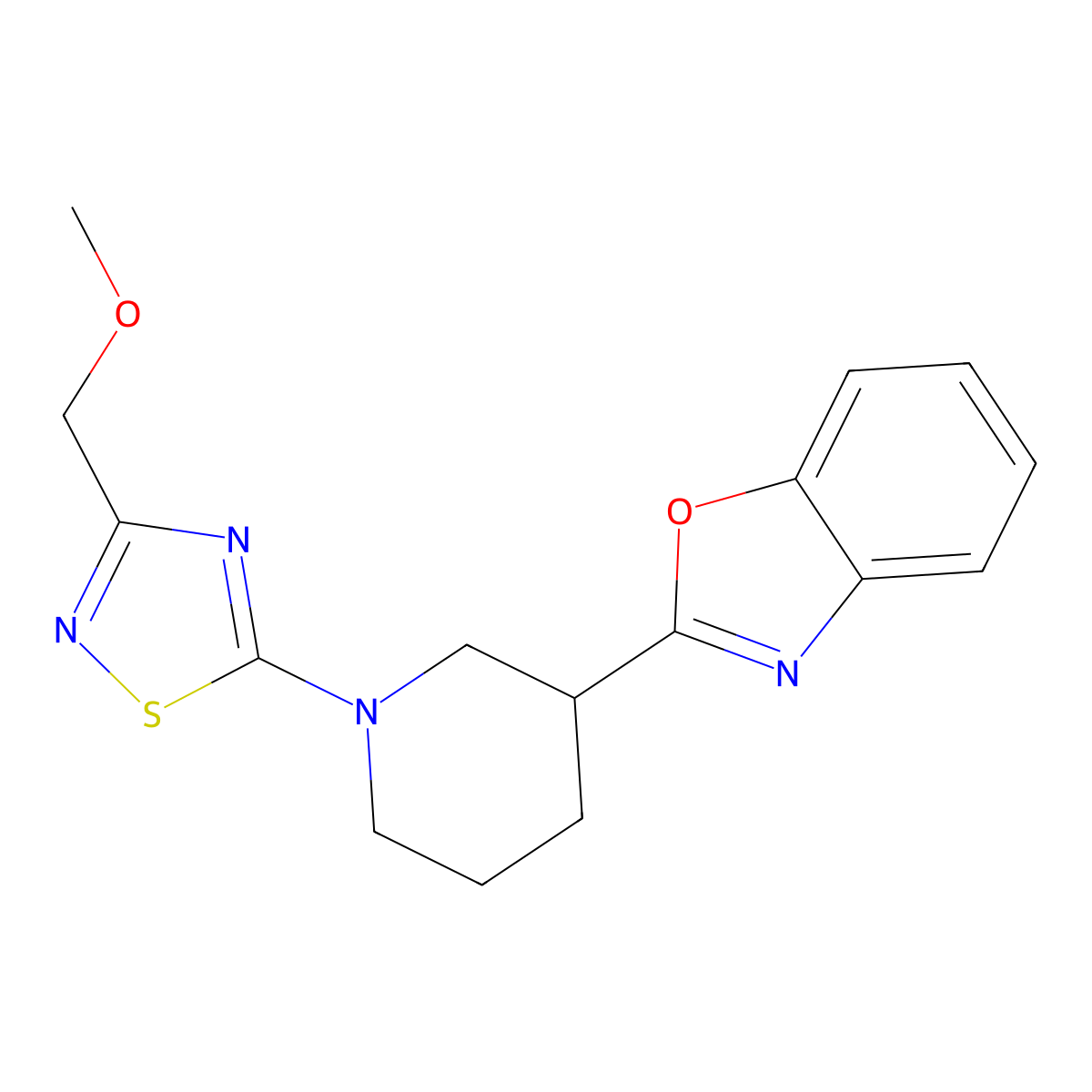 2-{1-[3-(Methoxymethyl)-1,2,4-thiadiazol-5-yl]piperidin-3-yl}-1,3-benzoxazole molecular structure, CAS 2415568-87-3