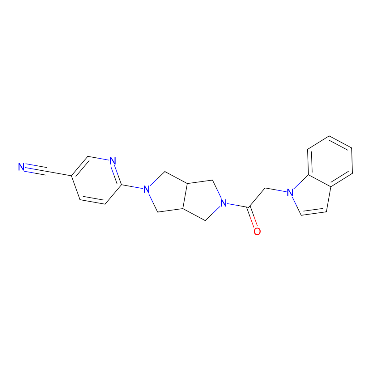 6-{5-[2-(1H-indol-1-yl)acetyl]-octahydropyrrolo[3,4-c]pyrrol-2-yl}pyridine-3-carbonitrile molecular structure, CAS 2415568-88-4