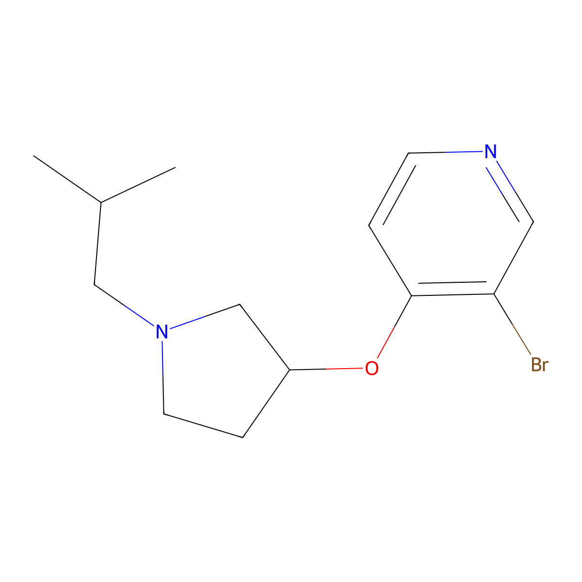 3-Bromo-4-{[1-(2-methylpropyl)pyrrolidin-3-yl]oxy}pyridine molecular structure, CAS 2415568-90-8