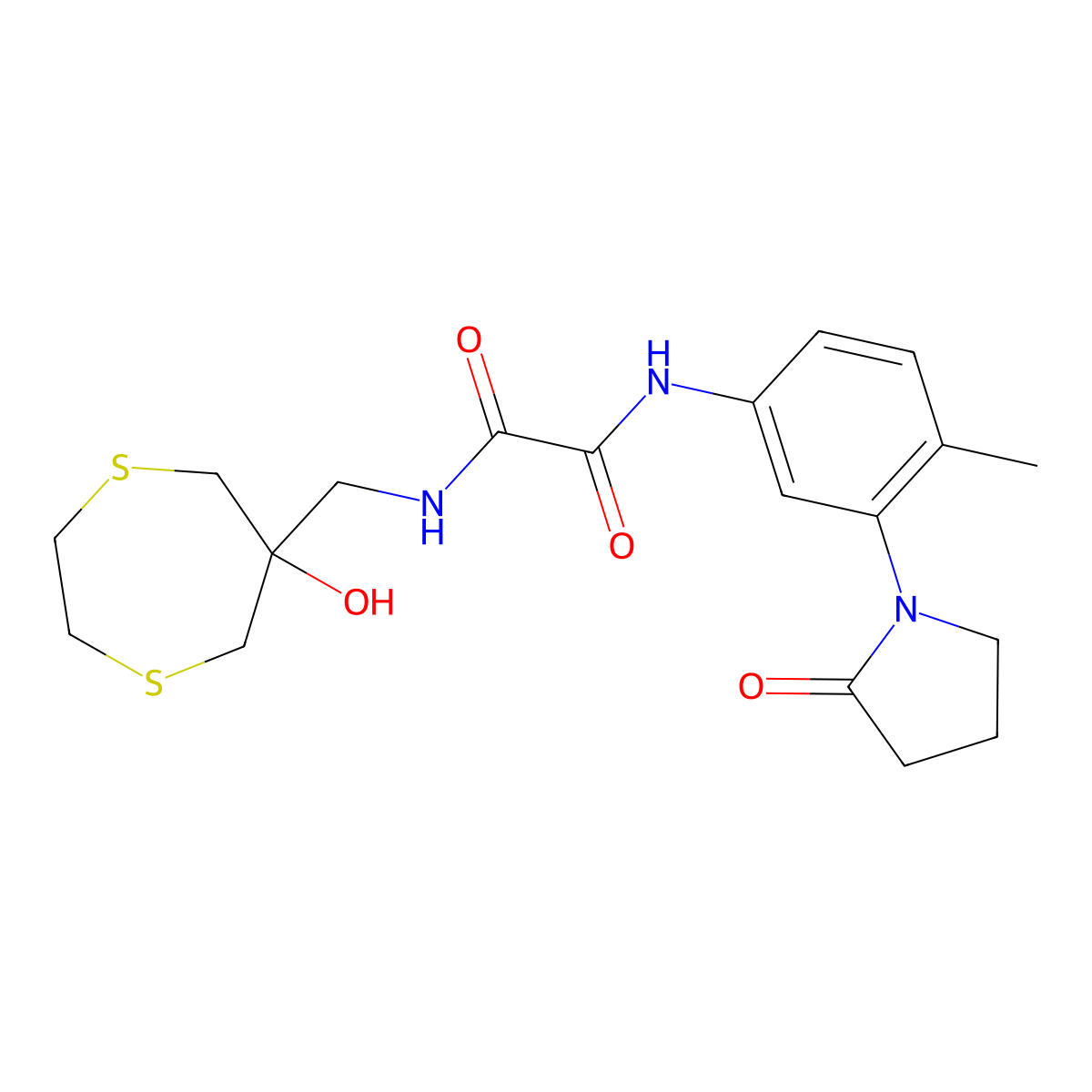 N'-[(6-hydroxy-1,4-dithiepan-6-yl)methyl]-N-[4-methyl-3-(2-oxopyrrolidin-1-yl)phenyl]ethanediamide molecular structure, CAS 2415568-92-0