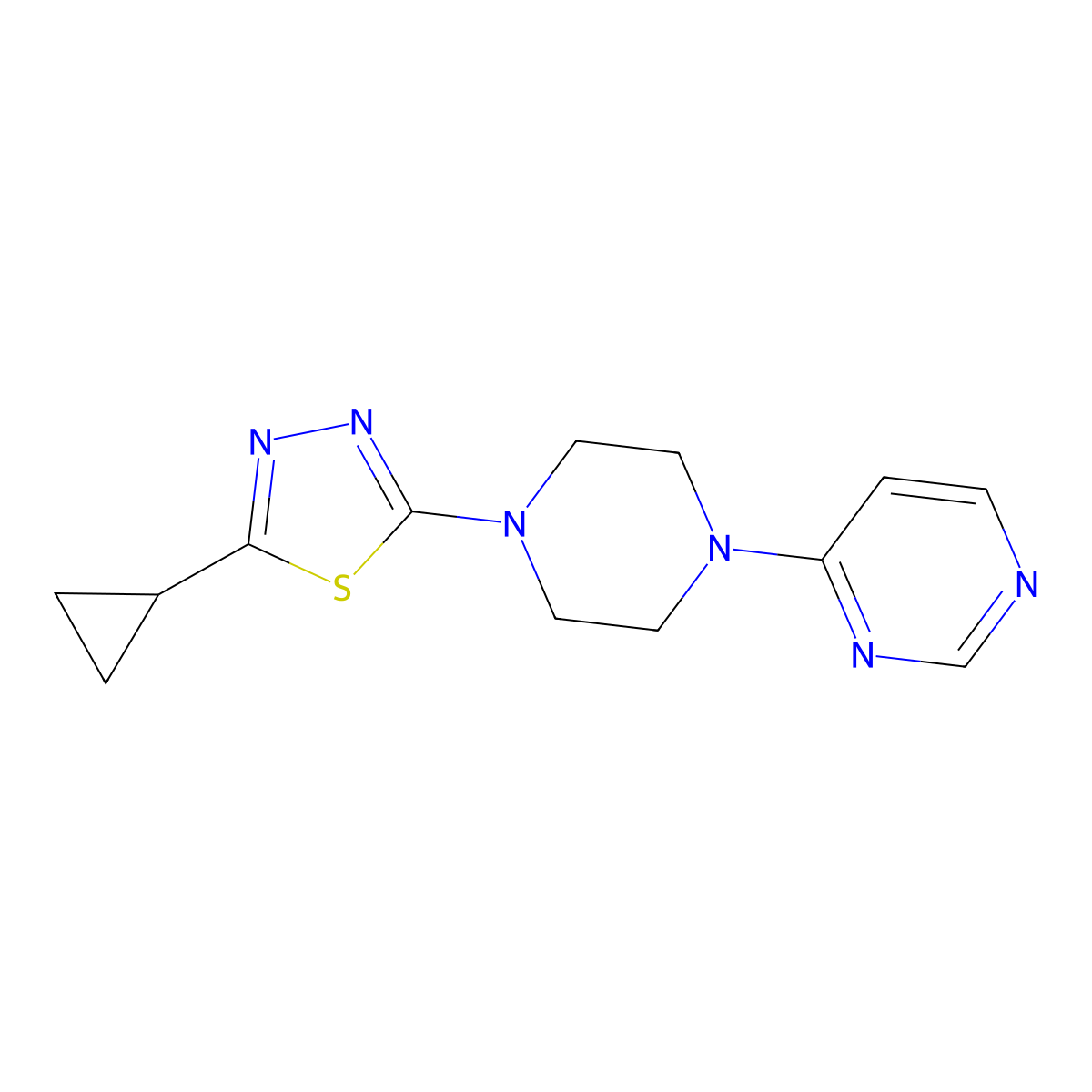4-[4-(5-Cyclopropyl-1,3,4-thiadiazol-2-yl)piperazin-1-yl]pyrimidine molecular structure, CAS 2415569-03-6