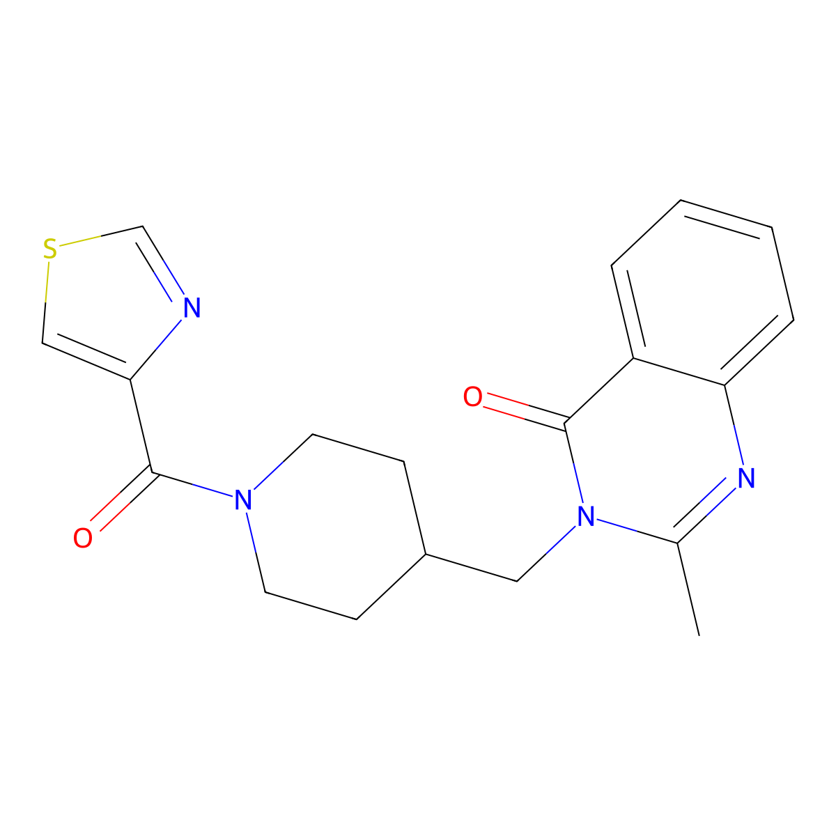 2-Methyl-3-{[1-(1,3-thiazole-4-carbonyl)piperidin-4-yl]methyl}-3,4-dihydroquinazolin-4-one molecular structure, CAS 2415569-06-9